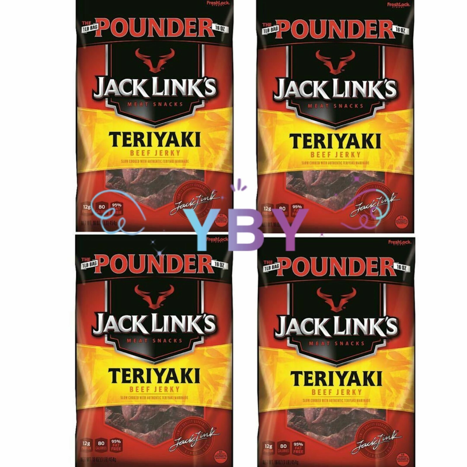 4 Packs Jack Link's Teriyaki Beef Jerky 16 oz Each Pack, Totla 4 lbs
