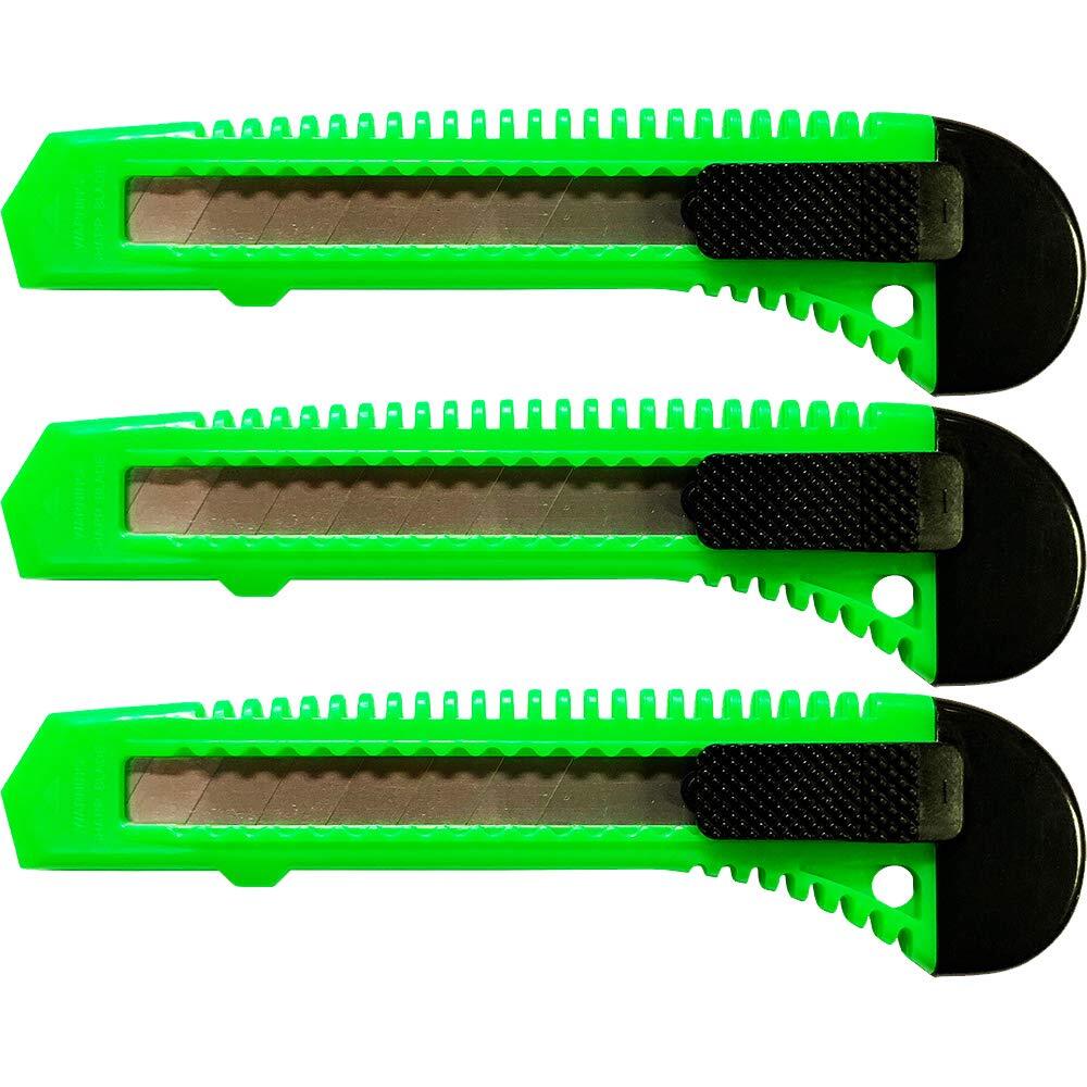 3x Bulk Utility Knife Box Cutters Snap Off Blade Neon Green