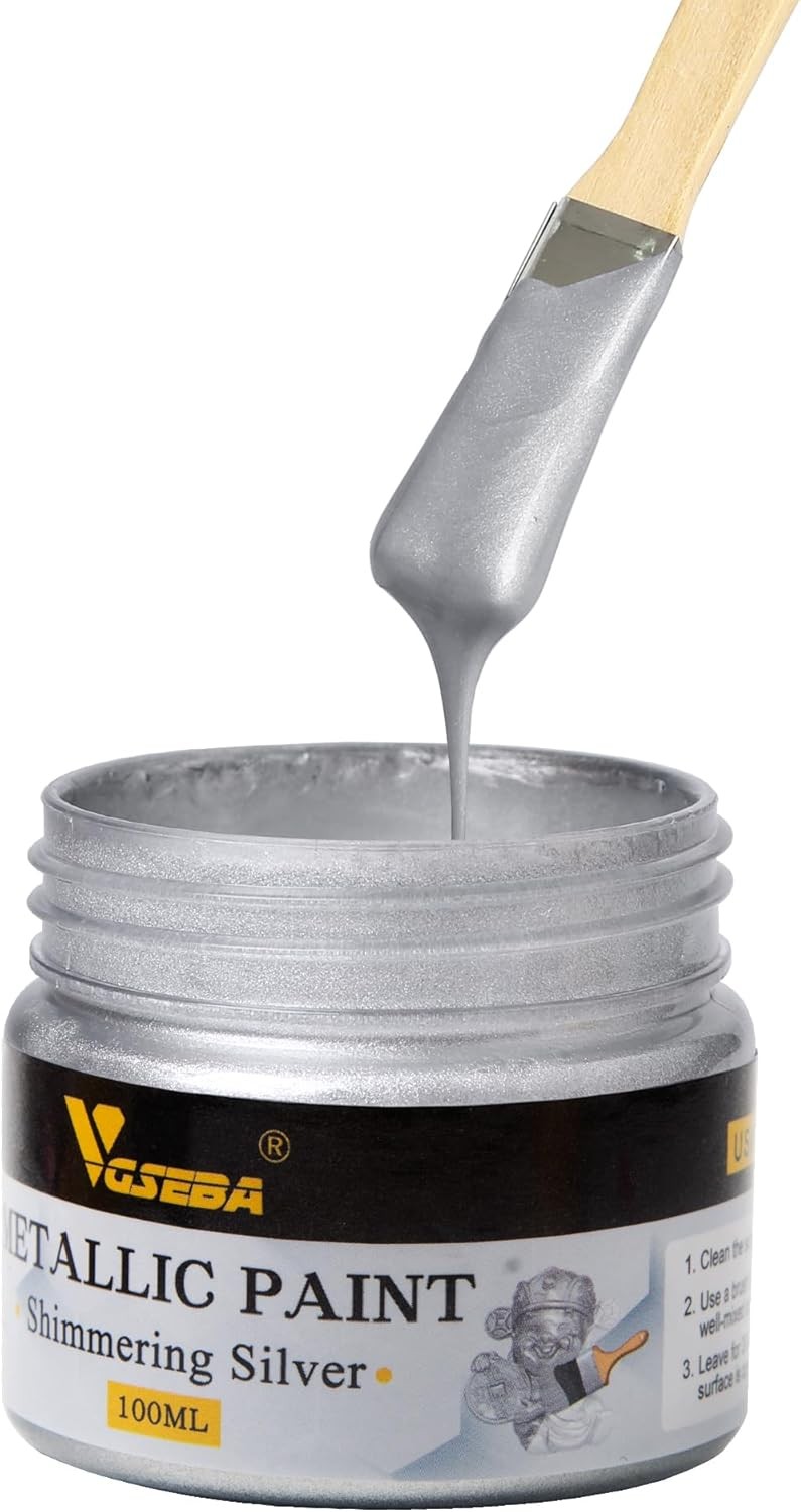 Acrylic Paint Metallic Silver, Non Toxic, 4 Fl Oz (Pack of 1), silver