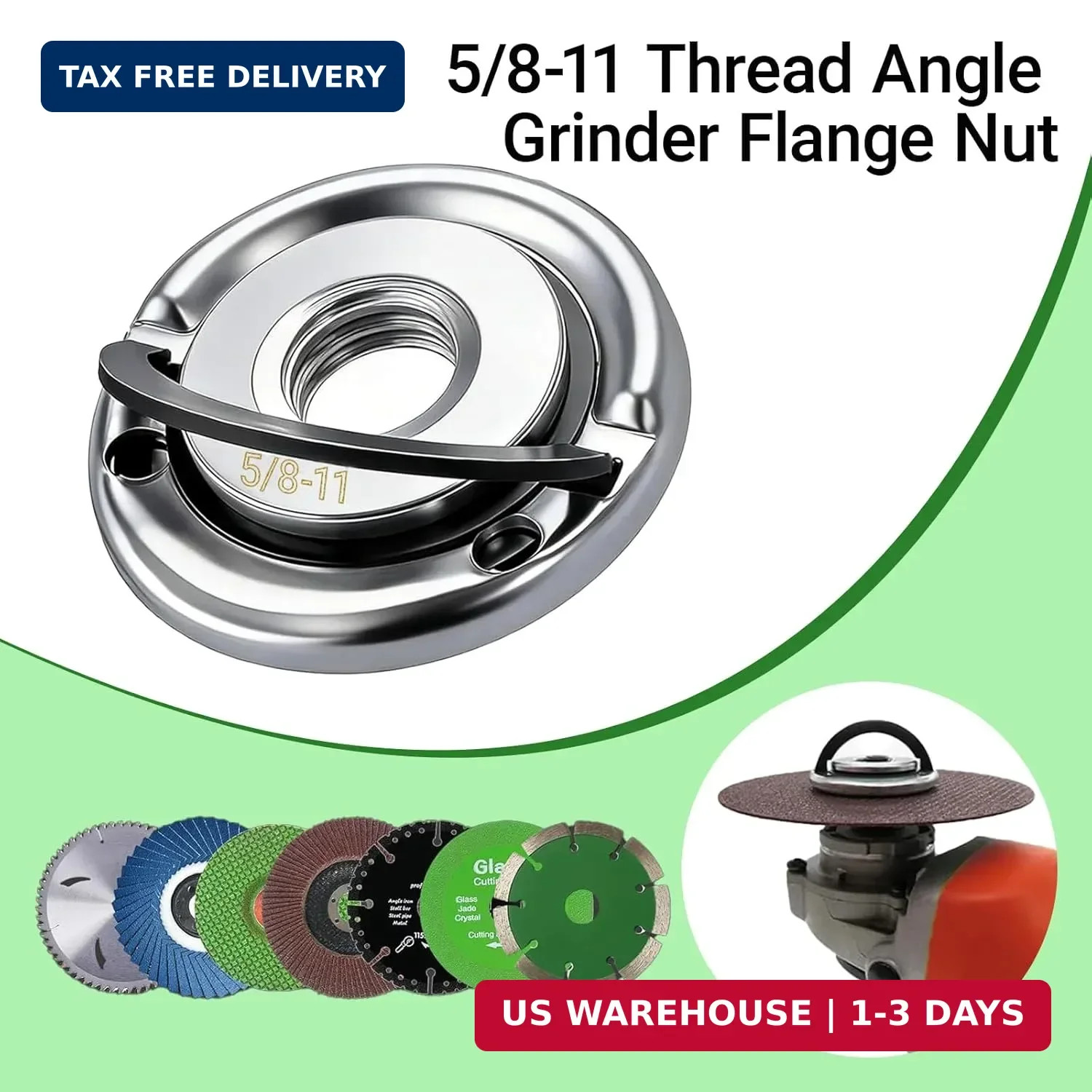 2Pcs 5/8-11 Inch Quick Change Angle Grinder Flange Nuts, Heavy-Duty Locking Nuts