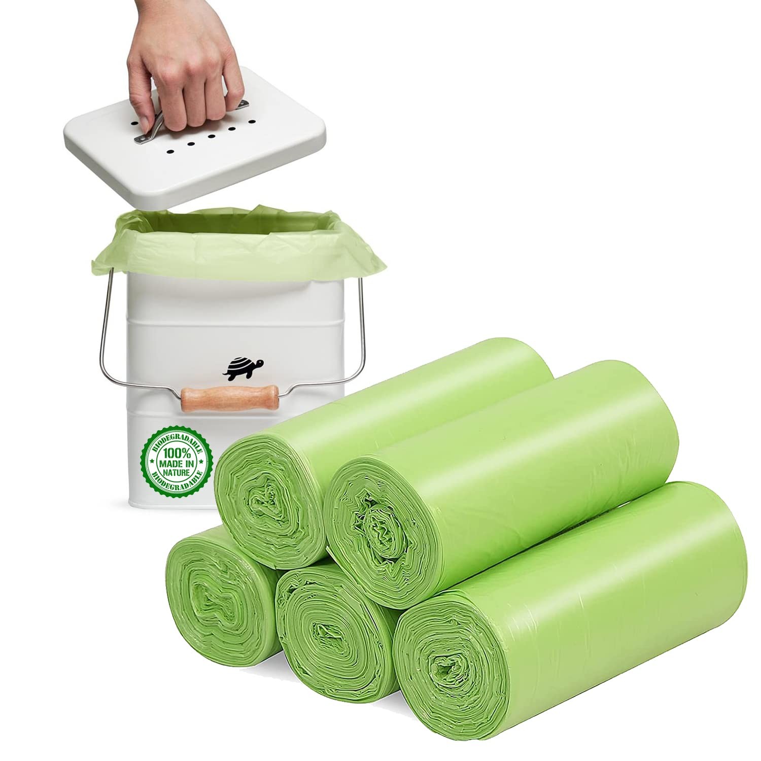4-6 Gallon Small Trash Bags Biodegradable, 20 1 Count (Pack of 100), Green