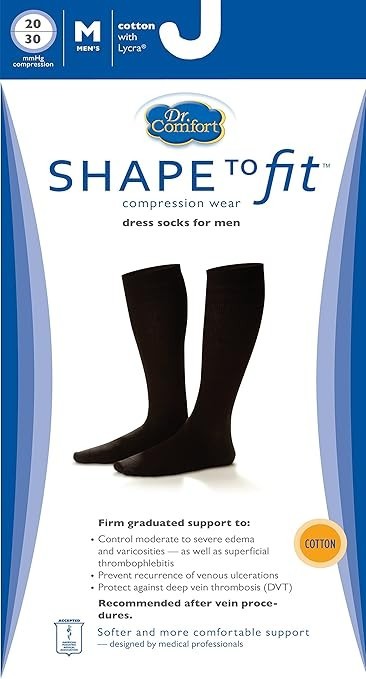 Dr Comfort Mens 20-30 mmhg Compression Knee Cotton Dress Socks Khaki Size Medium