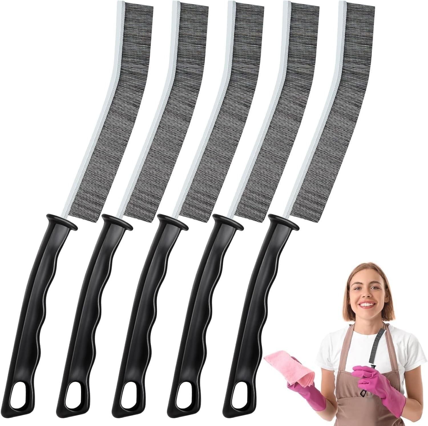 Cleaning Brush - 5 Pcs Hard Bristle Crevice Brush, 5 Pcs, Black
