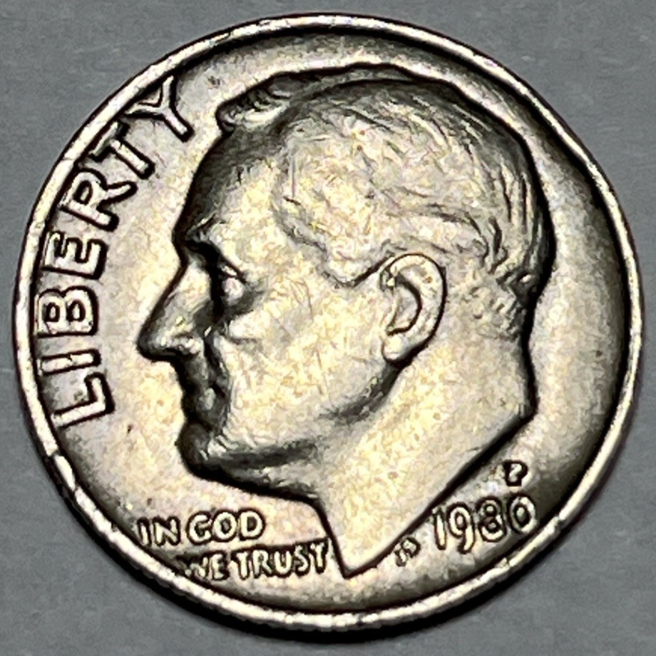 1980 P/P Roosevelt Dime Error RPM Repunched Mint Mark P Over P
