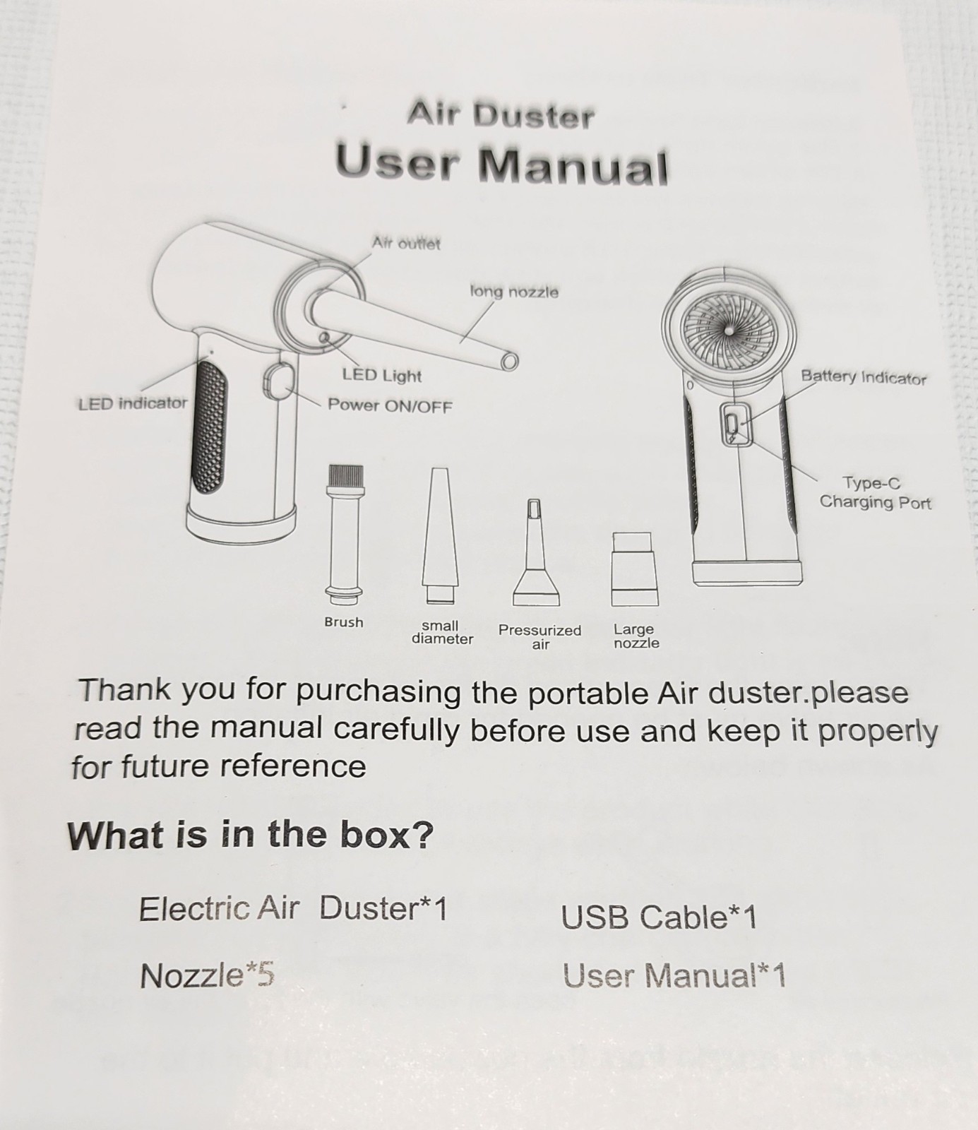 Electric Compressed Air Blower Duster For Computer Powerful Rechargeable Handy