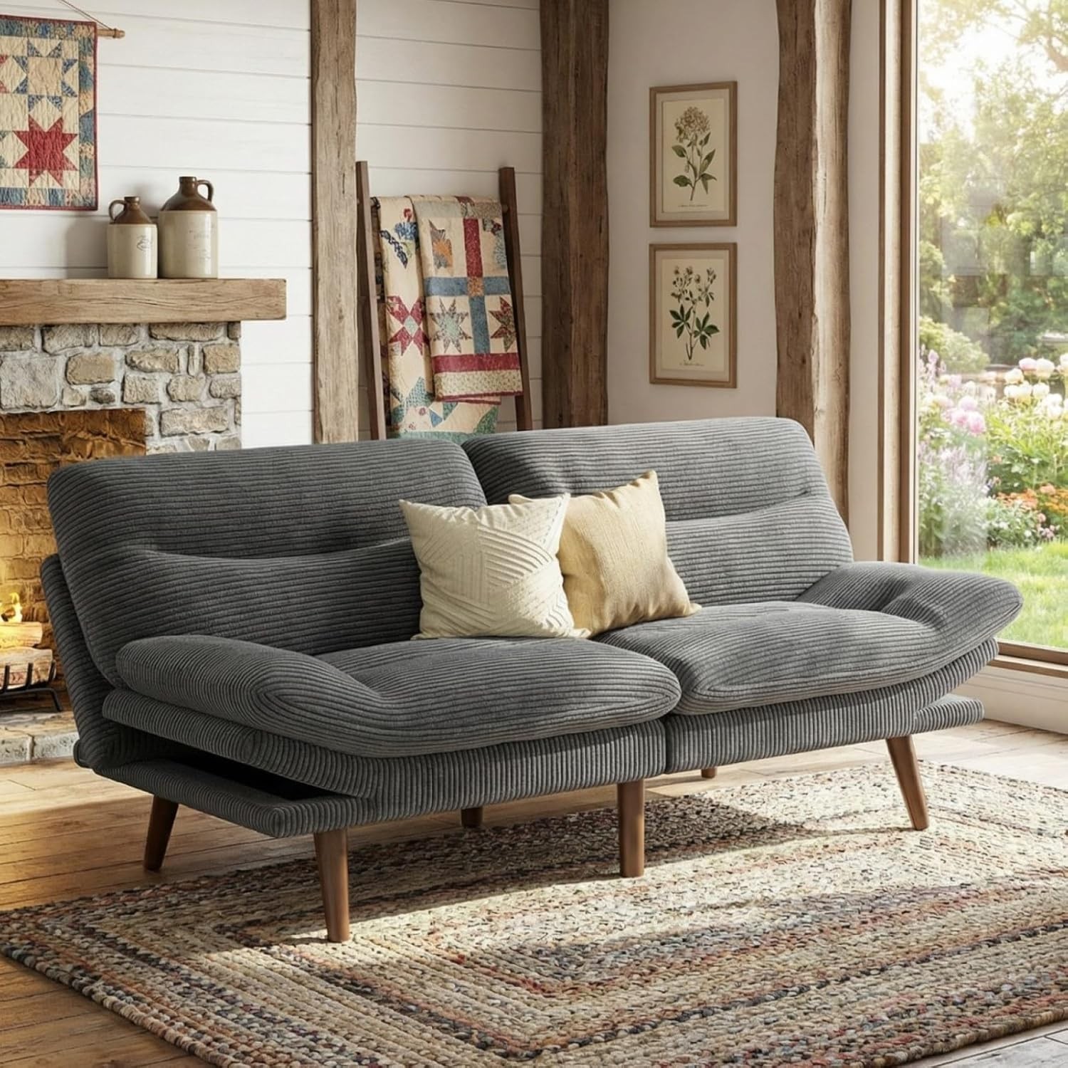 Futon Sofa Bed 66” Futon Couch W/ Adjustable Backrest & Armrests Convertible