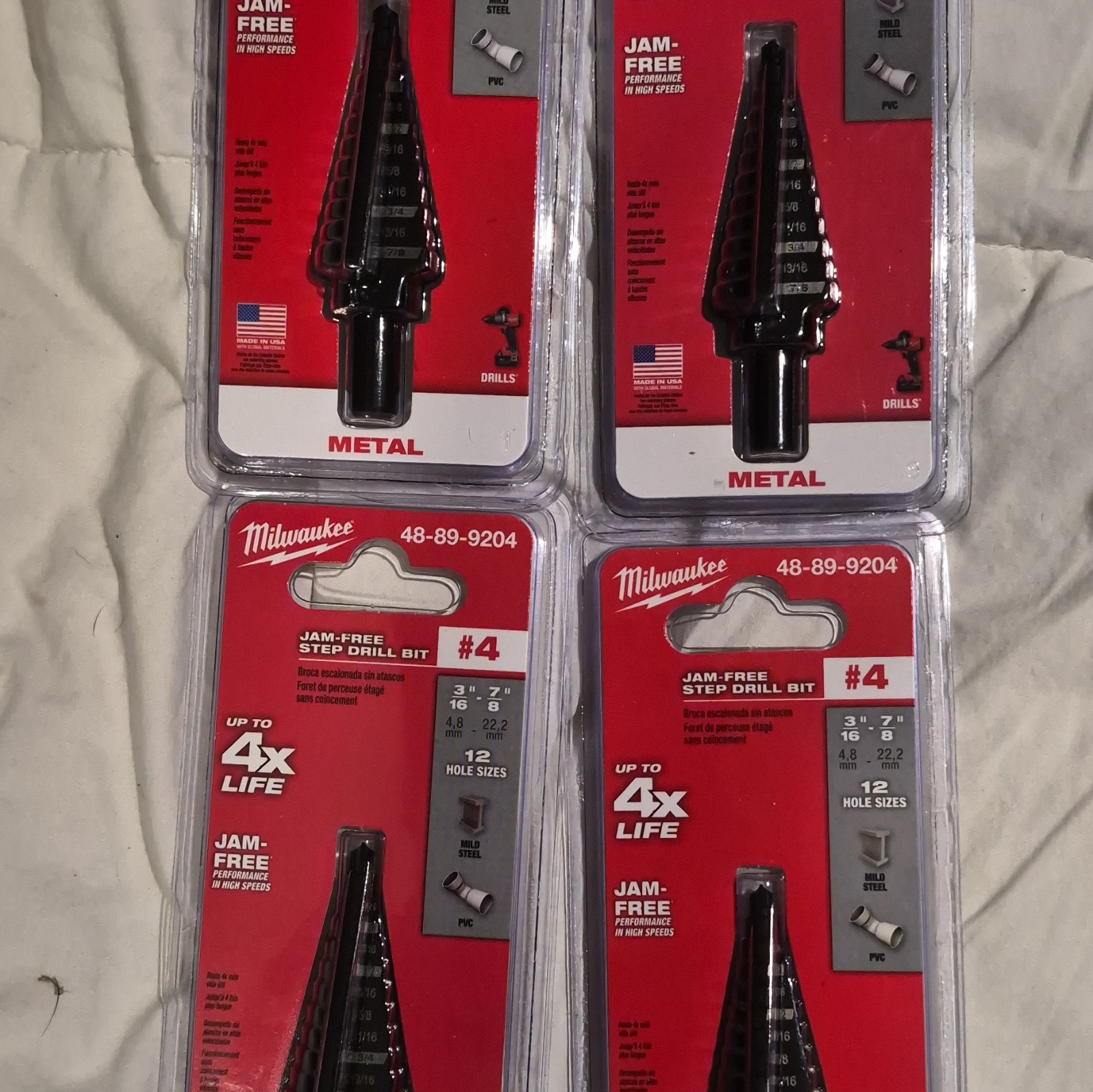 LOT OF 4 Milwaukee 48-89-9204 Jam Free 3/16-7/8 Step Drill Bit #4 NEW SEALED H4