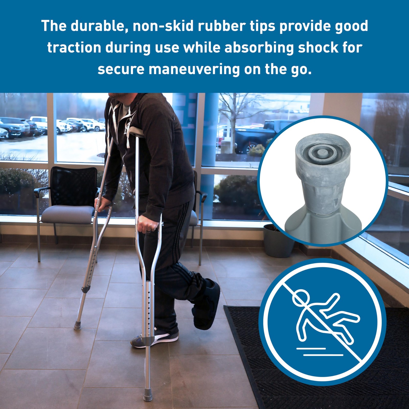 Aluminum Crutches, Medium (Pair) - Adjustable Height (5'2" - 5'10"), Lightwei...