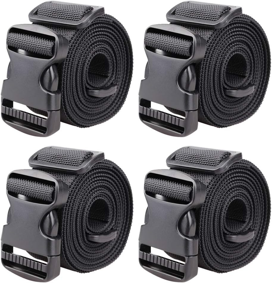1.5" Utility Straps with Buckle Adjustable, 4-Pack (Black, 9.5 Feet Long)
