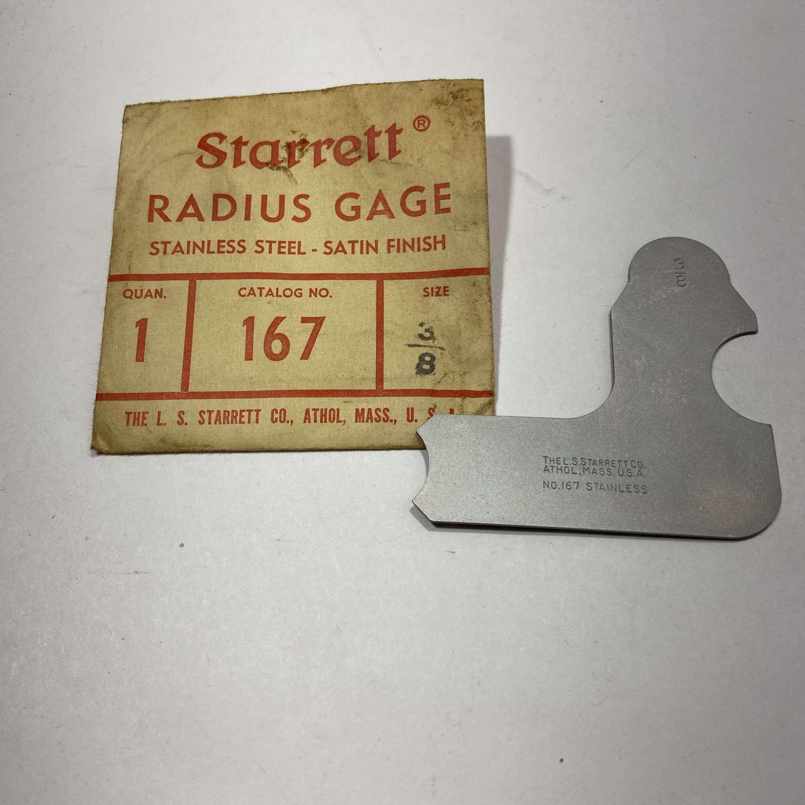 Starrett 3/16 Radius Gage Stainless Steel Satin Finish 167 New