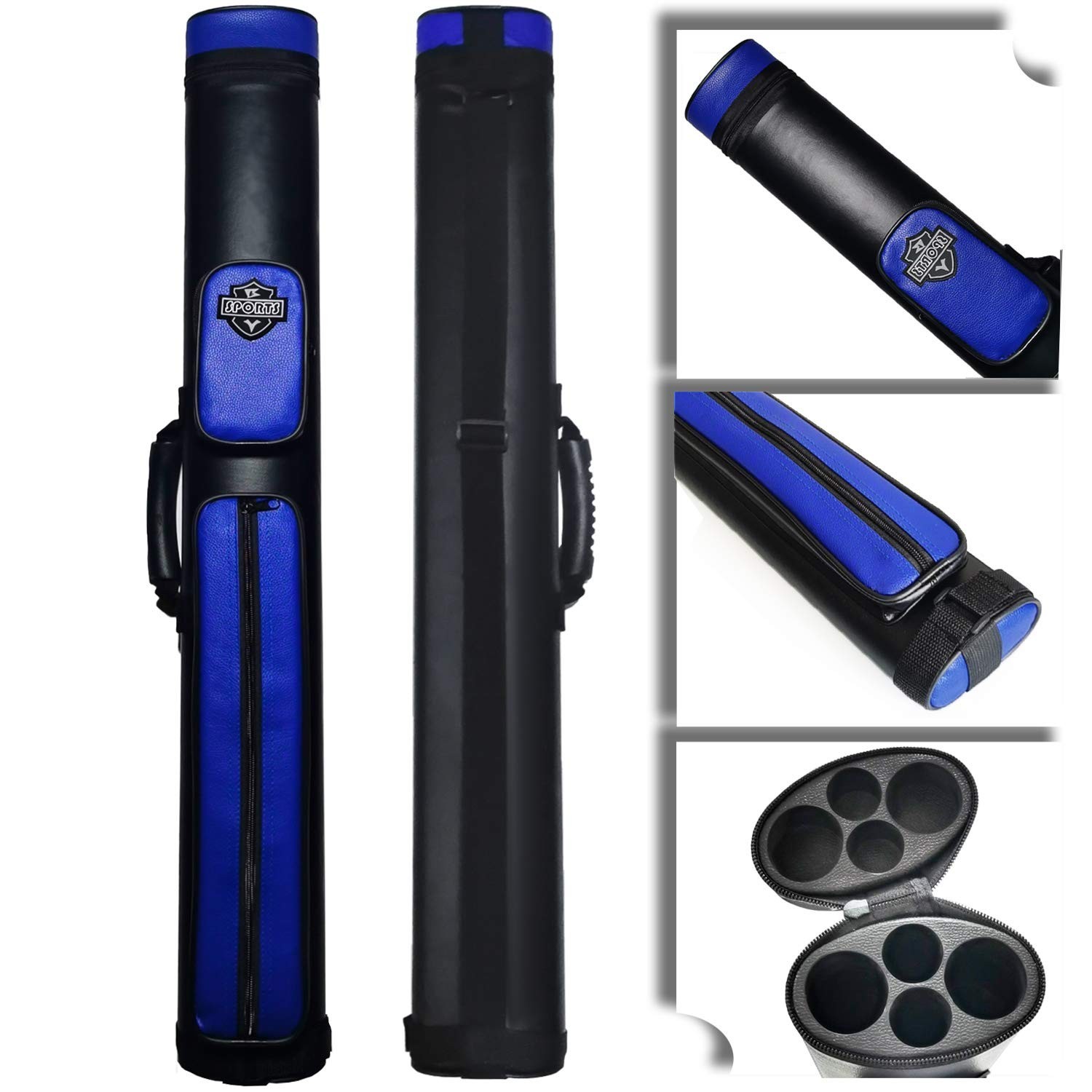 2x2 Hard cue case Oval Pool Cue Billiard Stick Carrying Case A03-Blue