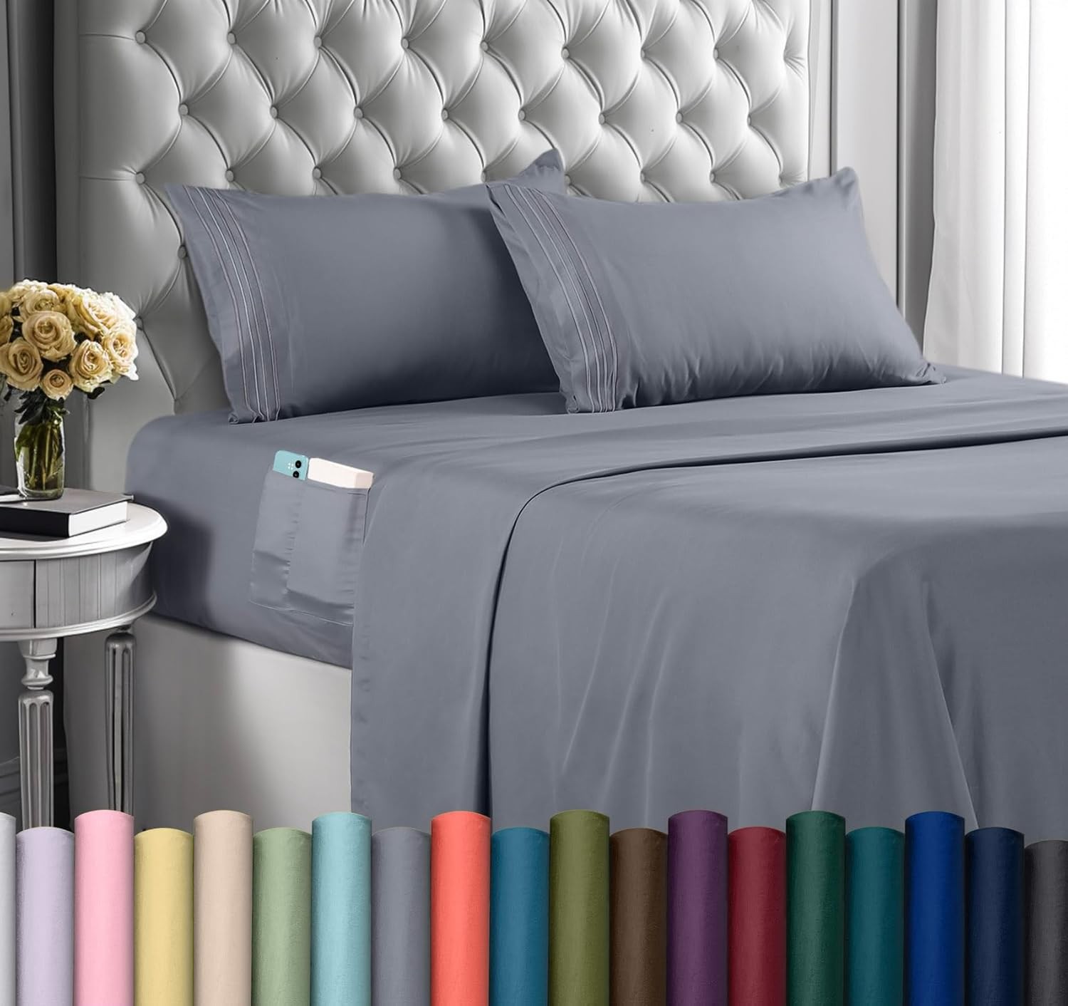 Bedding Queen Sheet Set, Soft Microfiber 4 Piece Hotel Luxury Bed Sheets