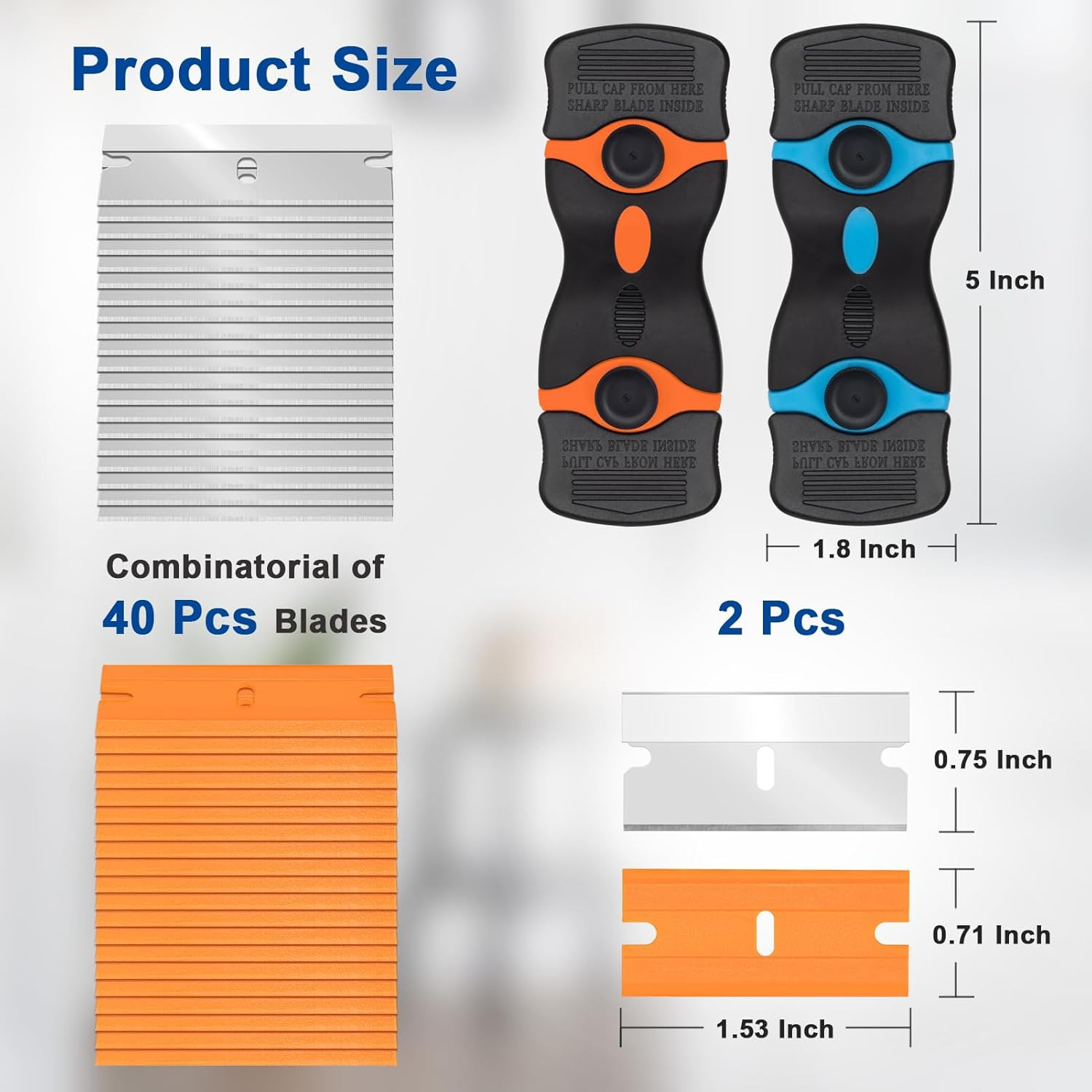 Razor Scraper Tool 2 Pack, Razor Blade Scraper Tool with 20Pcs Plastic Blades an