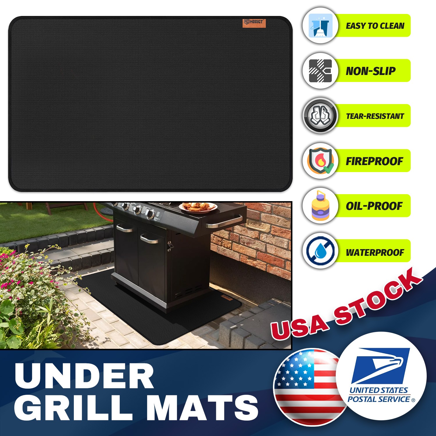 Under Grill Mat for Outdoor Grill 48 x 30 inches Oil-Proof Waterproof Fireproof