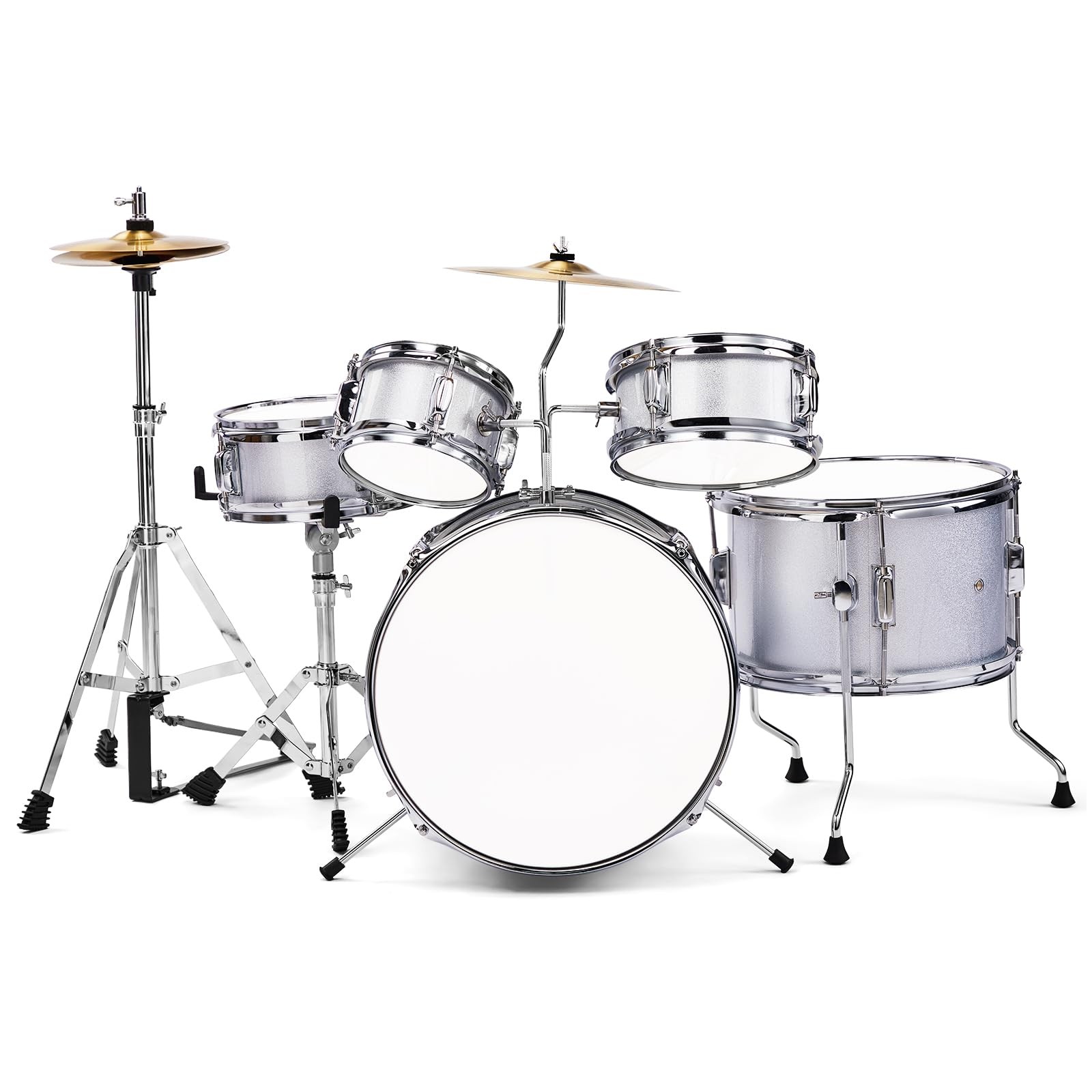 5 Pieces Junior Drum Set,14x10in Drums Musical Instruments 5pcs, Silver