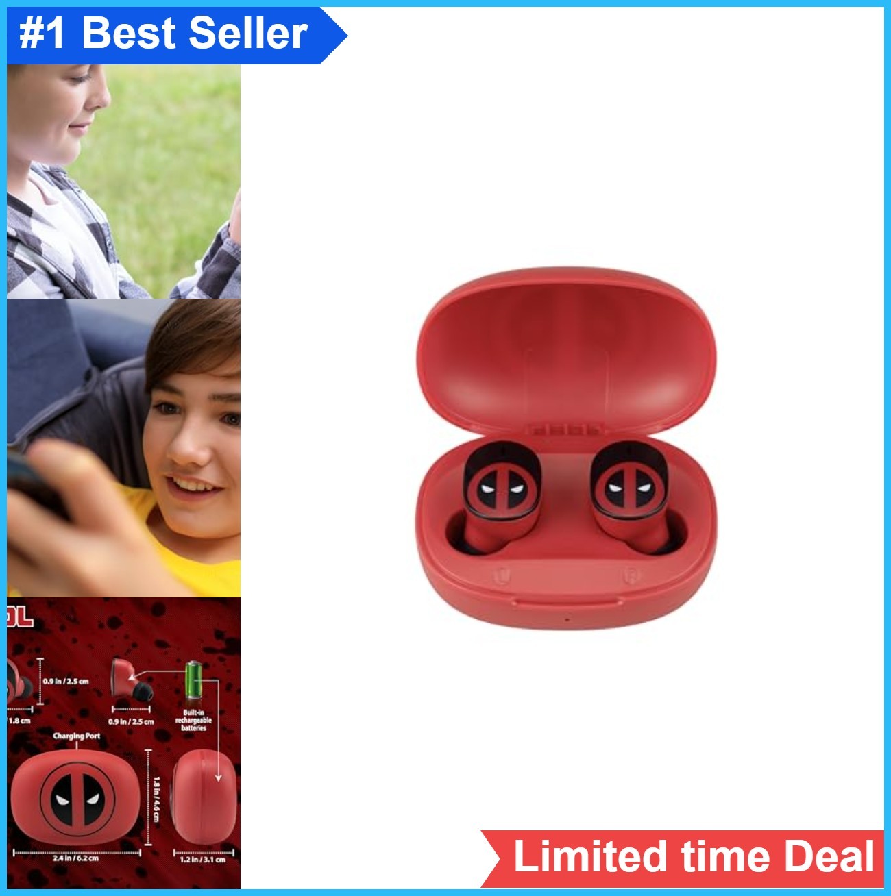 Wireless Earbuds Bluetooth 22 Hours Battery Charging Case Microphone Deadpool