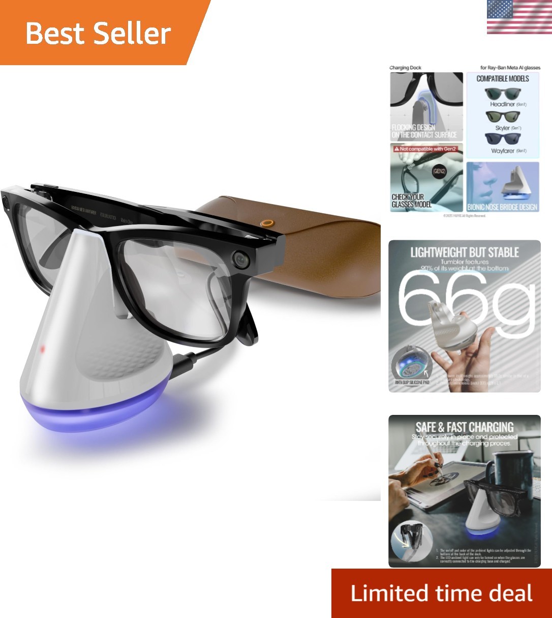 Ray-Ban Meta Charging Dock with RGB Ambient Light & Smart Protection Technology