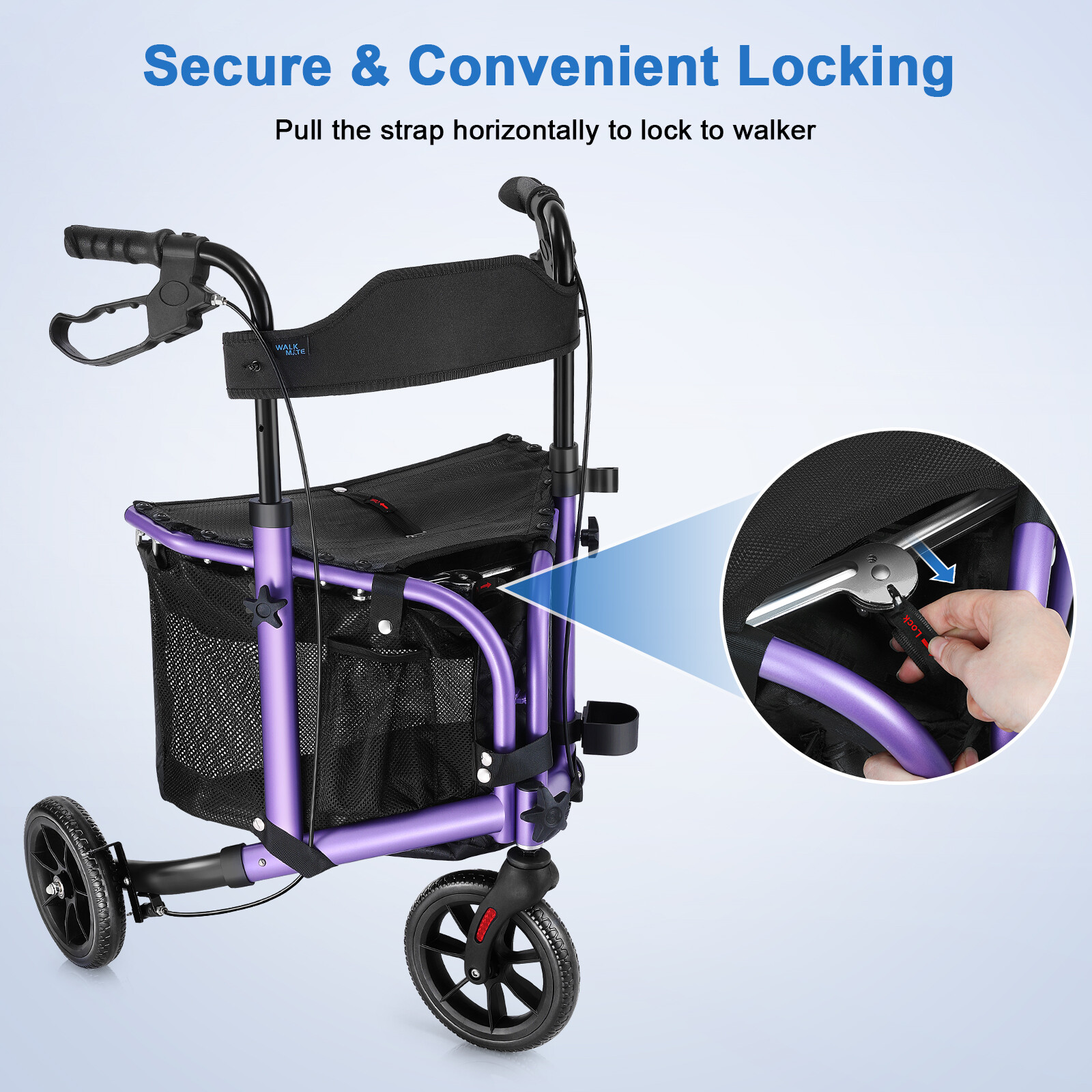 Rollator Walker Aluminum 3 Wheel with Seat Foldable Lightweight 10.7lbs Aluminum