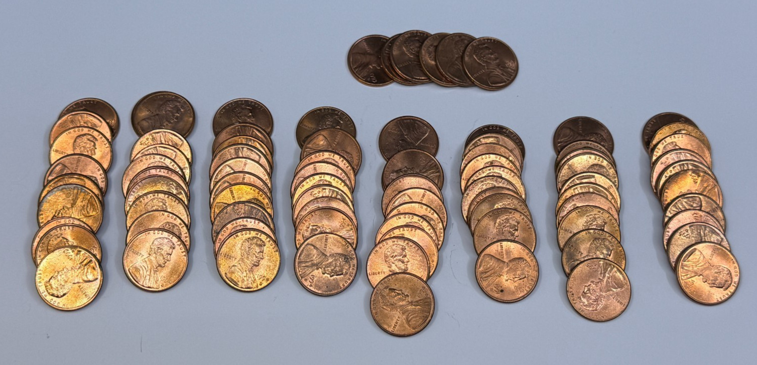 86 BU Uncirculated US Lincoln Cents 1991 through 1995 Possible Doubling Errors