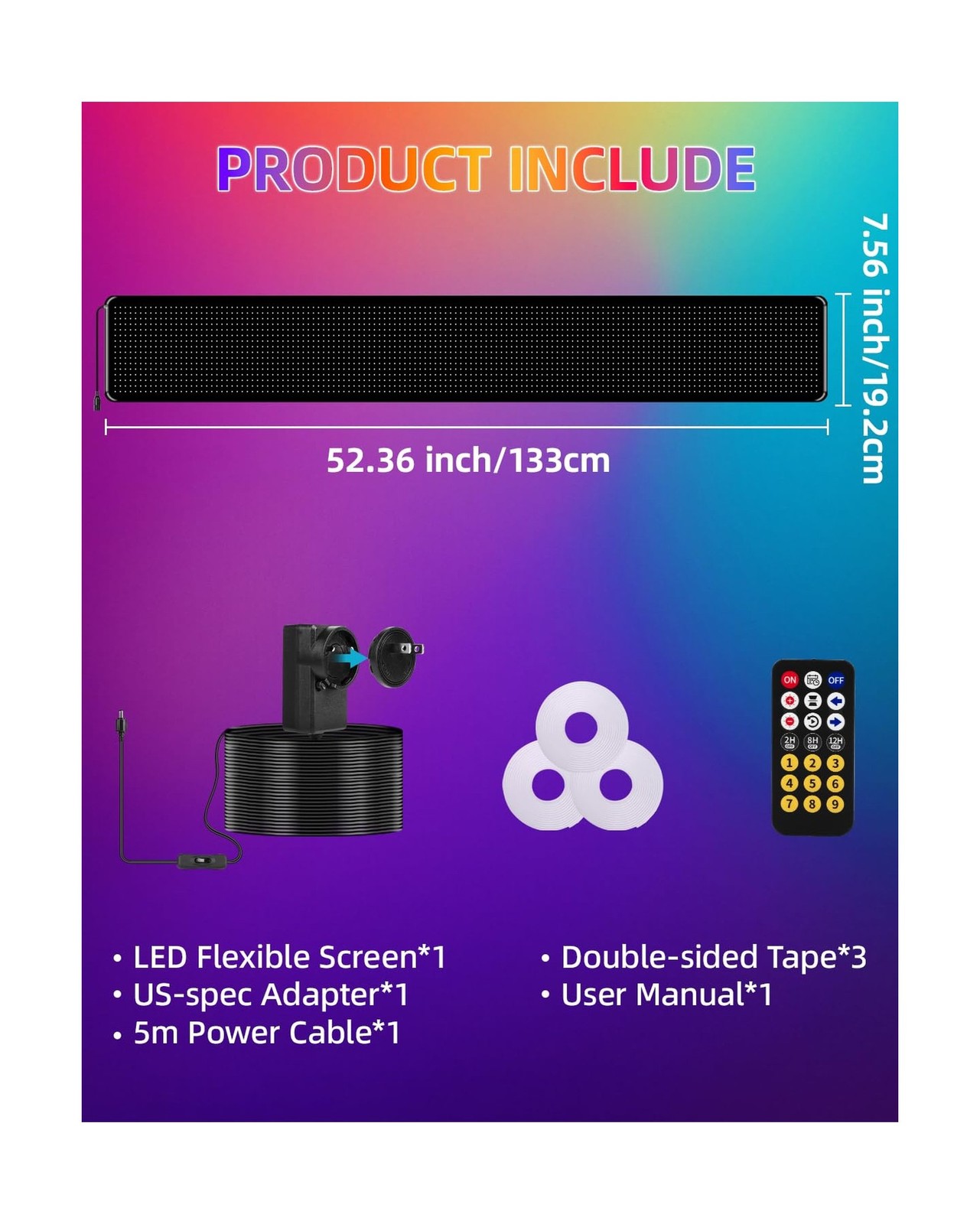 52"*7.5" Large Programmable Soft LED Sign, Flexible Easy Install,Pre-Made Ani...