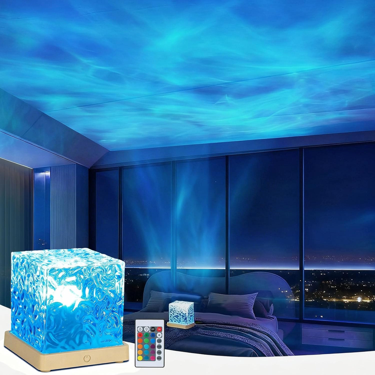 Ocean Wave Projector Light, 16-Color Changing Luminorthe Cube Lamp with 3D Rotat