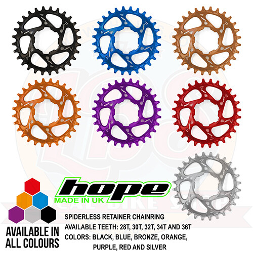 Hope R22 Spiderless Retainer Ring Chainring 28 30 32 34 36T All Colors Brand New