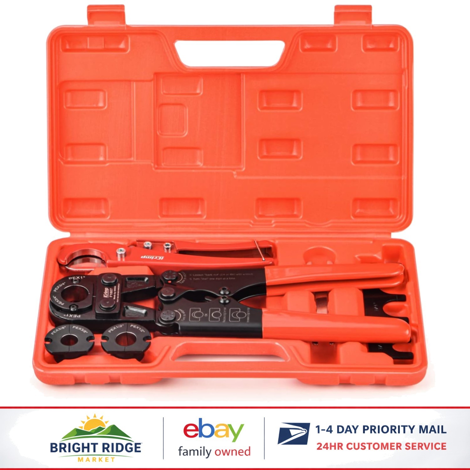 Red PEX Crimping Tool Kit with Cutter and Gauge for Easy Pipe Installation