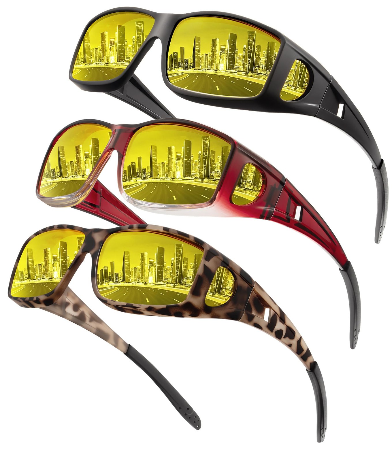 NSSIW Night-Vision-Glasses Women Mens Over-the-Glasses: Wrap-Around Anti Glar...