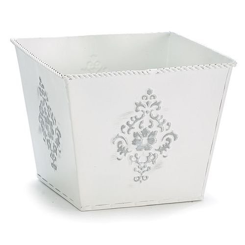 burton+BURTON 6 WHITE EMBOSSED TIN PLANTER Mixed Materials Everyday Use 6
