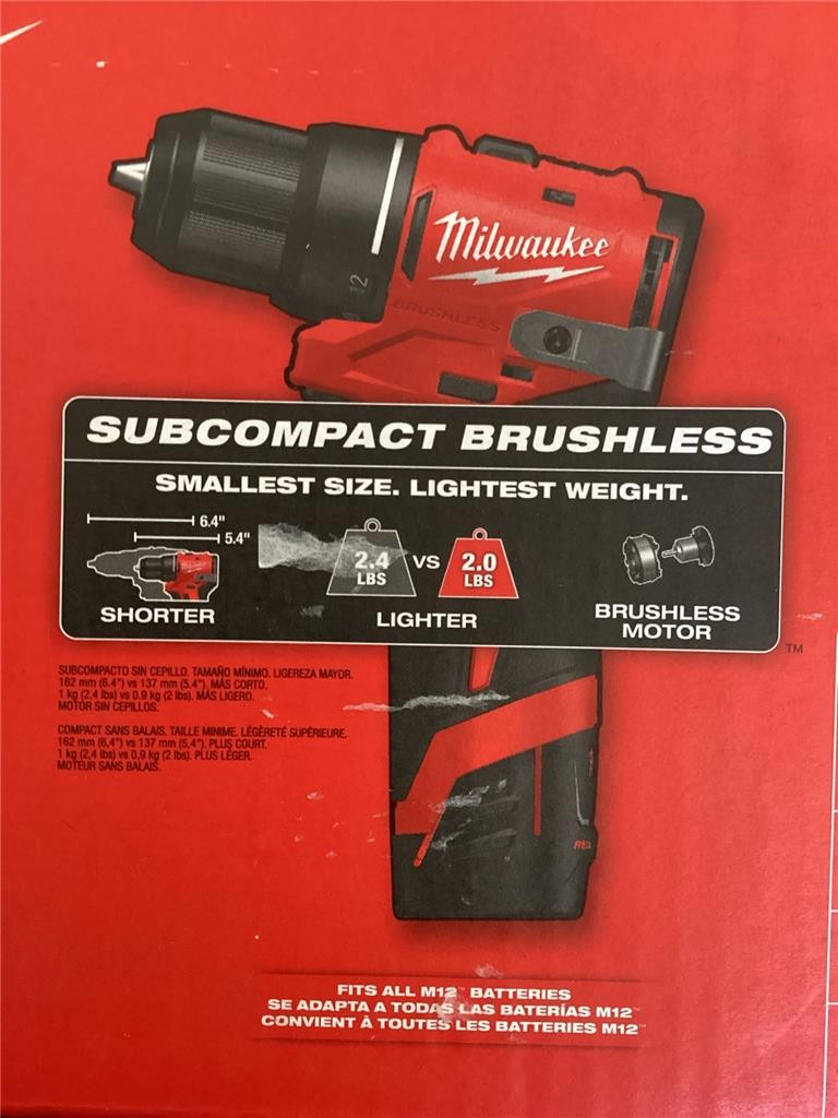 + Milwaukee M12 Subcompact Brushless 3/8" Drill/Driver Kit 3401-22