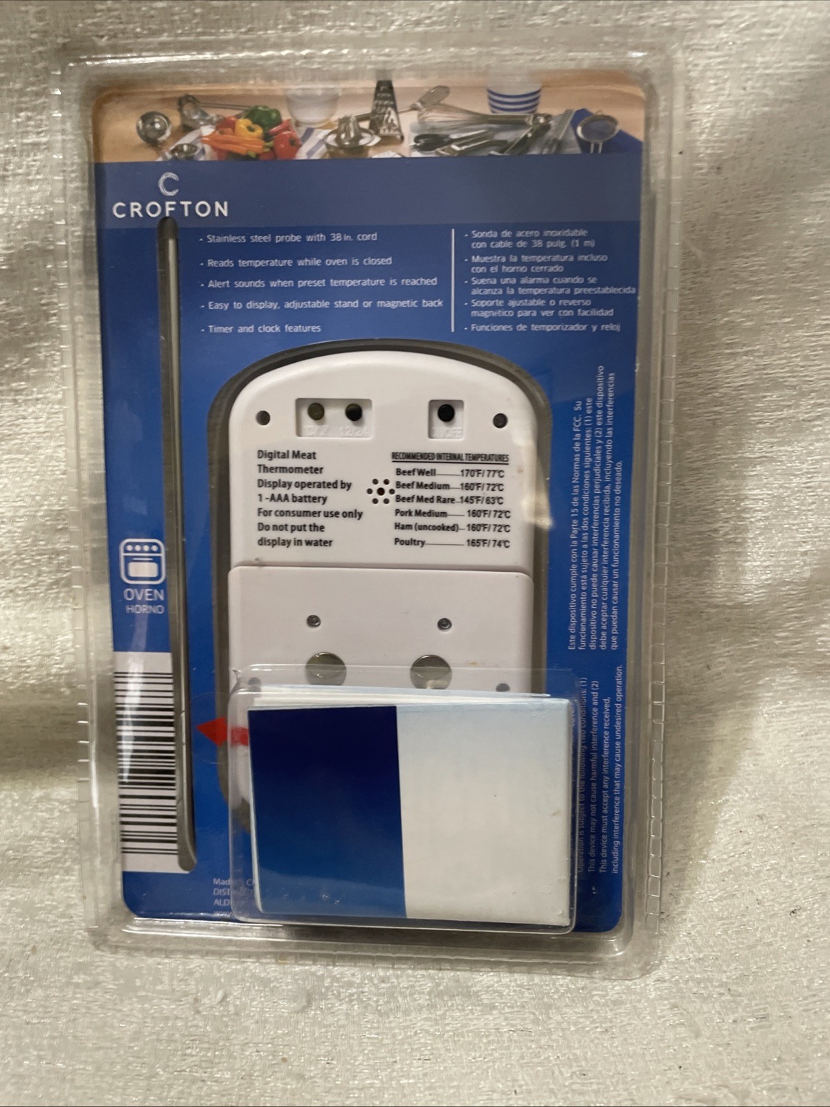 Crofton Digital Meat Thermometer W/ Probe & Timer New