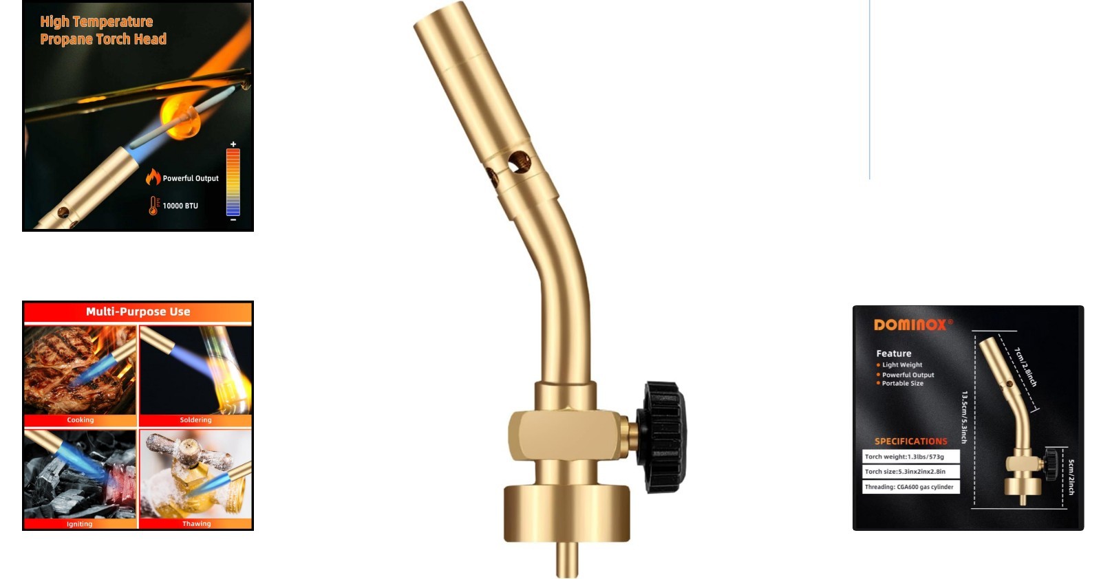 Brass Propane Torch Head - Manual Ignition for Versatile Soldering Tasks