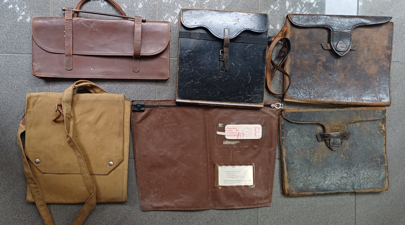 6x vintage Leather Cartographer Geological Surveyor bags satchels 1940s on