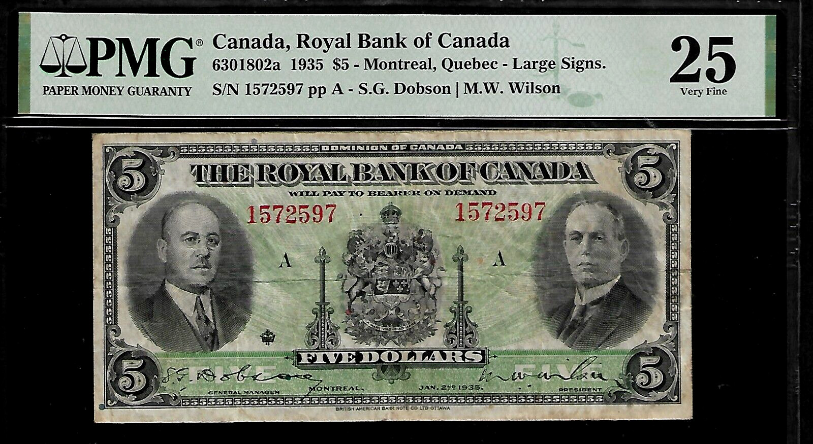 Canada $ 5 1935 PMG 25  P#6301802a Royal Bank of Canada Montreal, Quebec