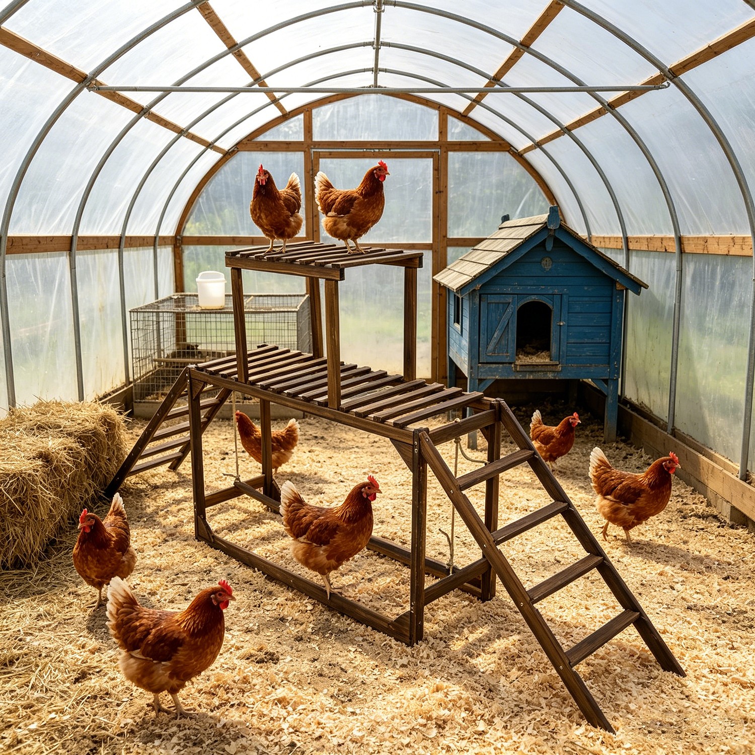 Wooden Chicken Coop Perch Roosting with Climbing Ladder Swing for 8-10 Chickens