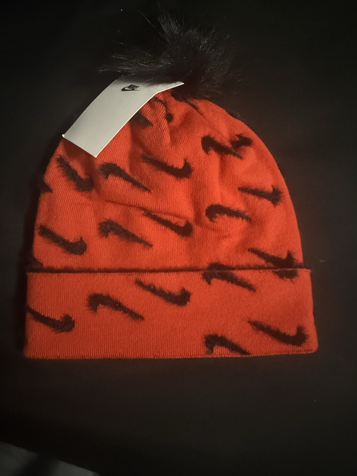 Nike Beanie Knit Hat Holiday Unisex Removable Pom Pom Youth Kids