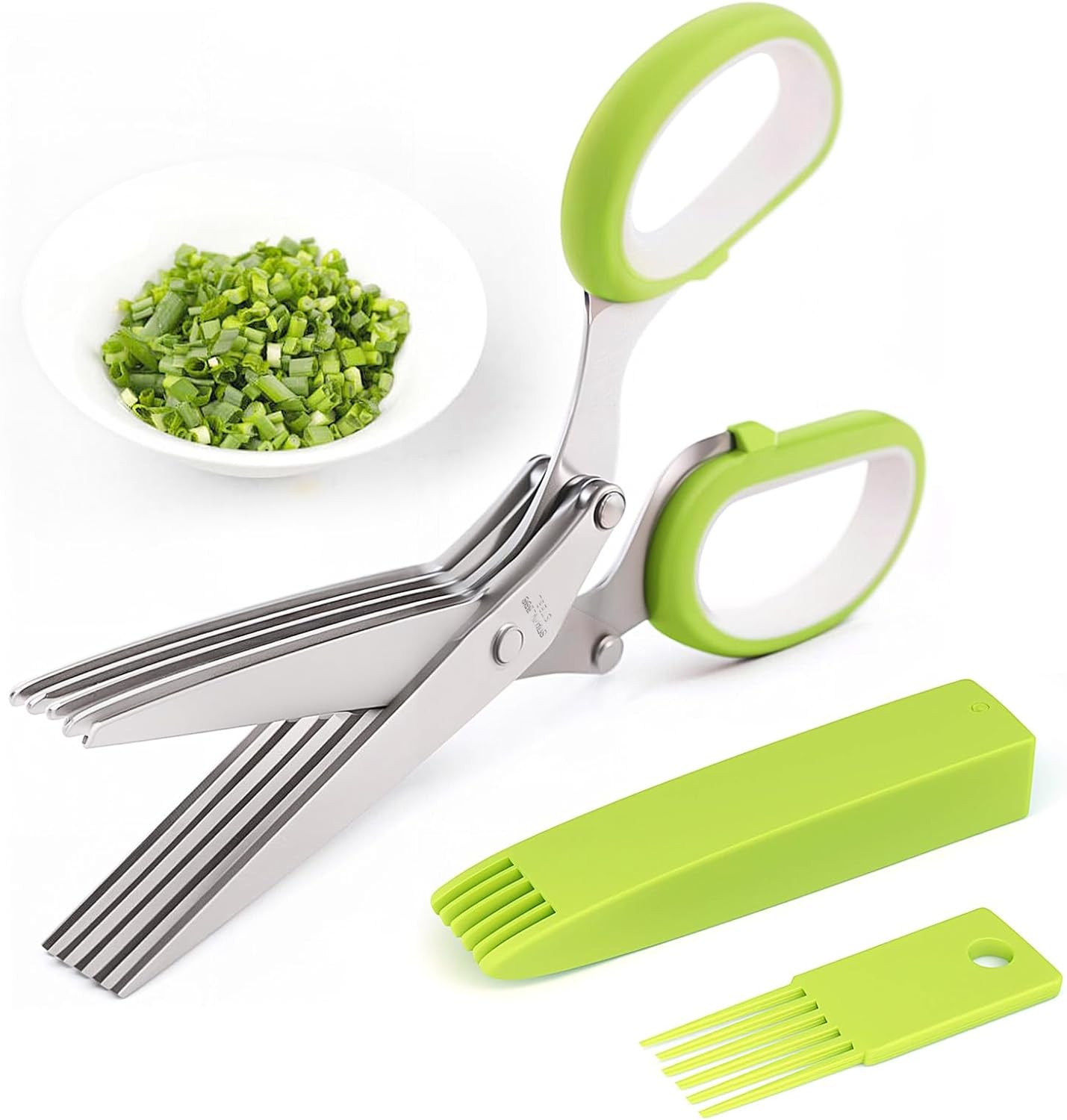 Herb Scissors, Kitchen Shears with 5 Blades and Cover, Multipurpose Cutting,