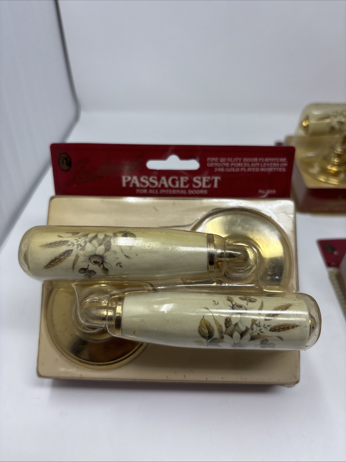 Vintage Gainsborough #205 Passage Set Door Handles, Porcelain Lever 24K gold plt