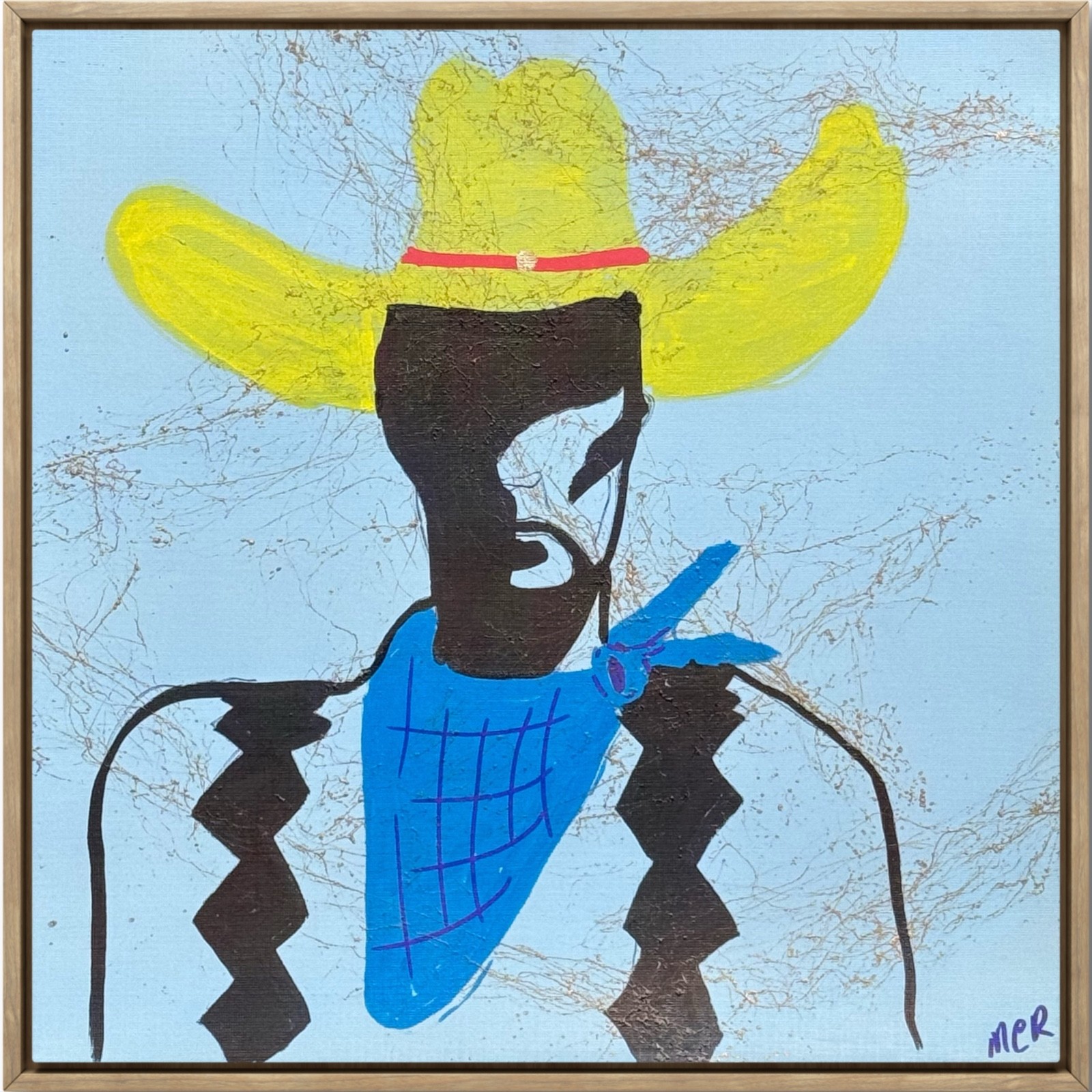 Original Signed Mixed Media Art Painting 12x12 Art ON VERY HEAVY PAPER Cowboy