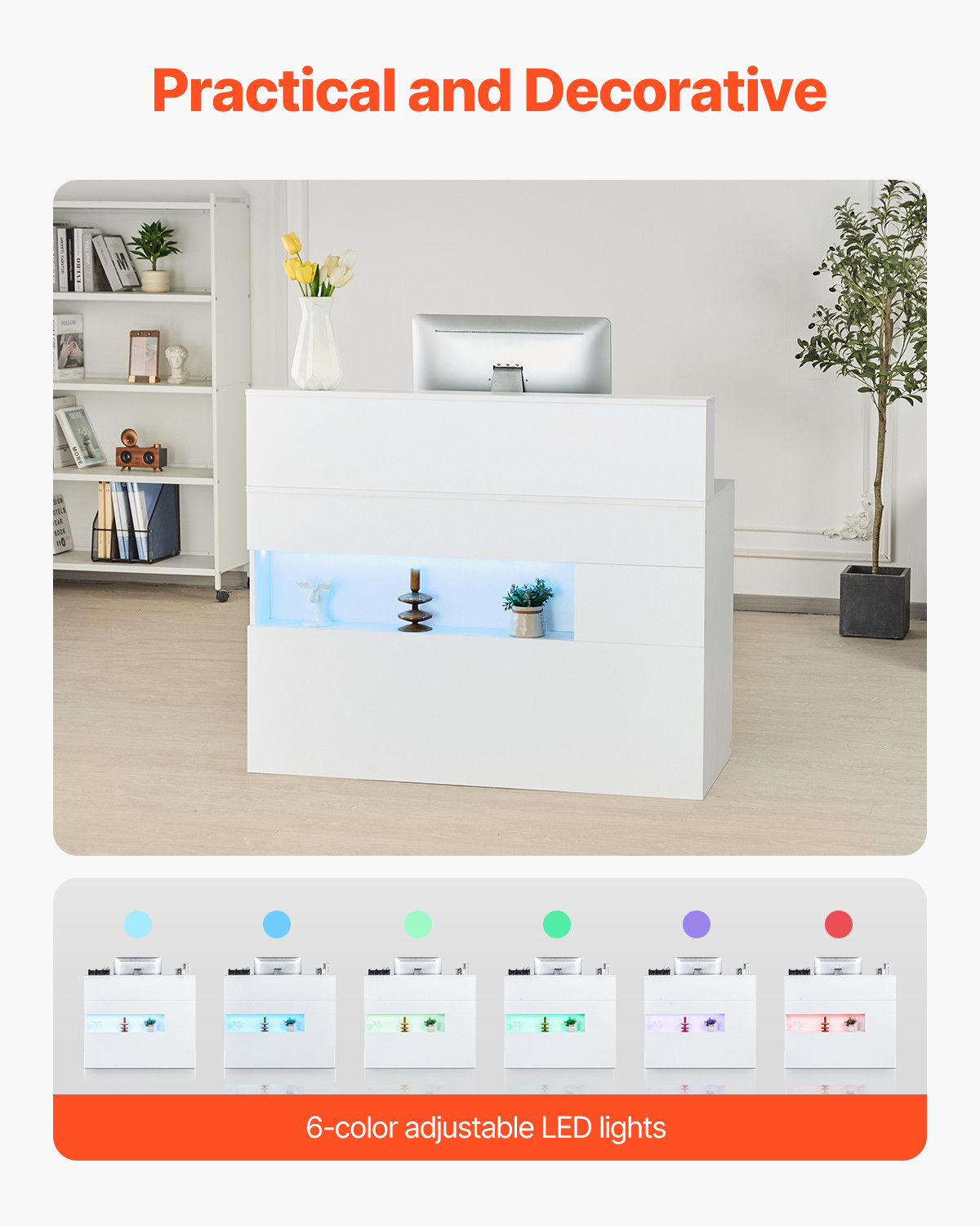 Reception Desk Rectangular Front Counter Table 47.24 in White Office Table