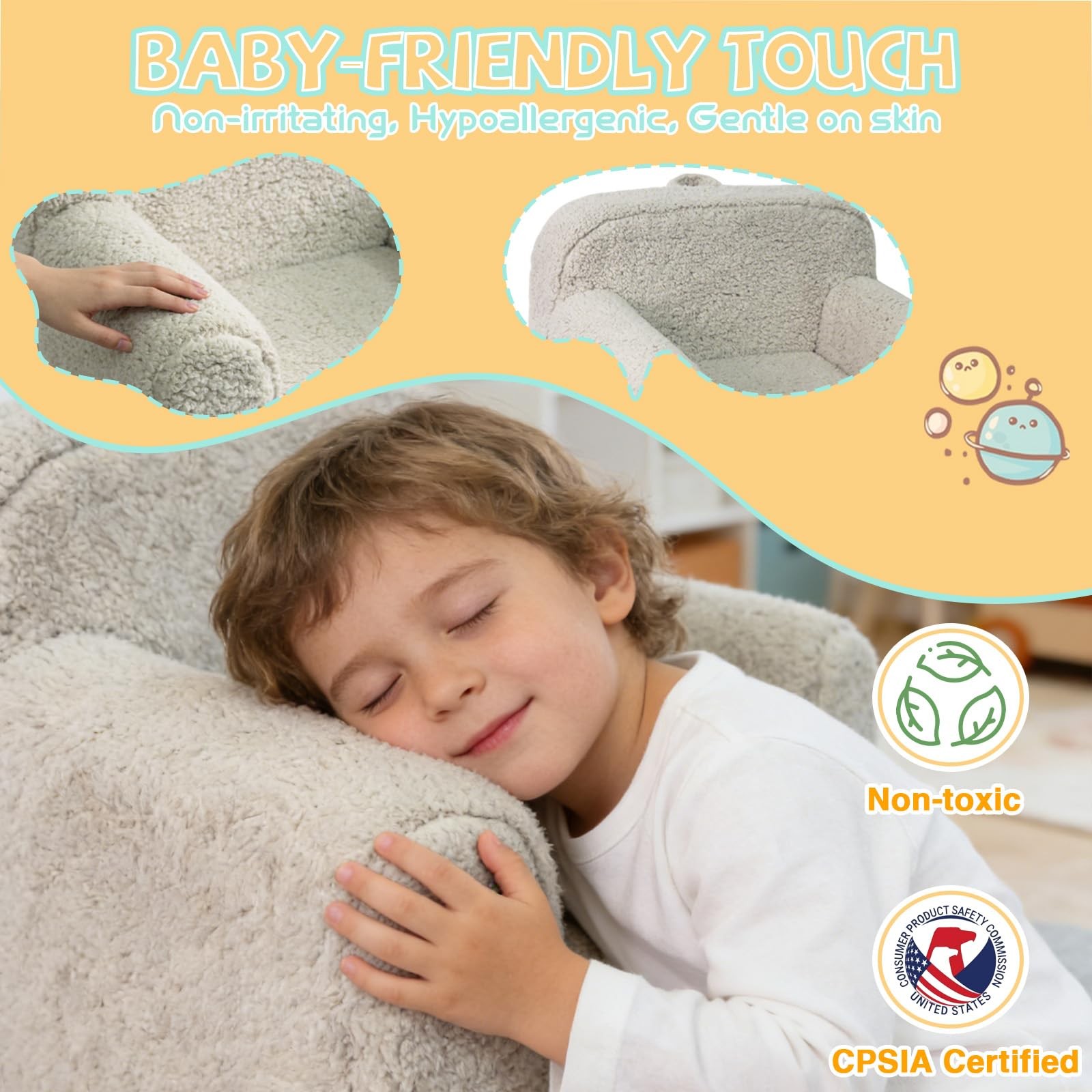 Toddler & Kids Chair Comfy - Toddler Couch with Washable Cover, Stable High-R...