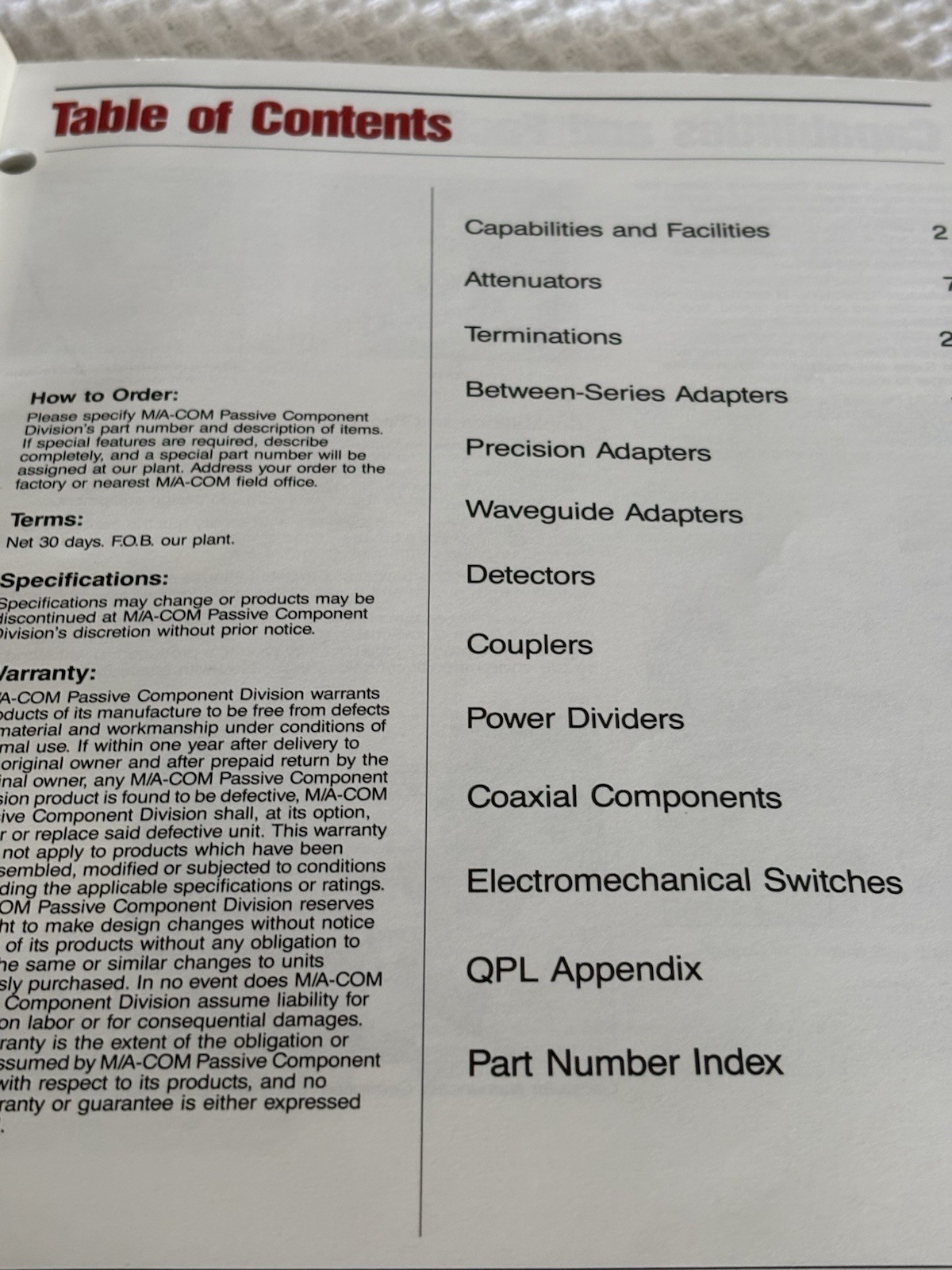 M/A-Com Passive Microwave Components Catalog By Hall-Mark Electronics Corp