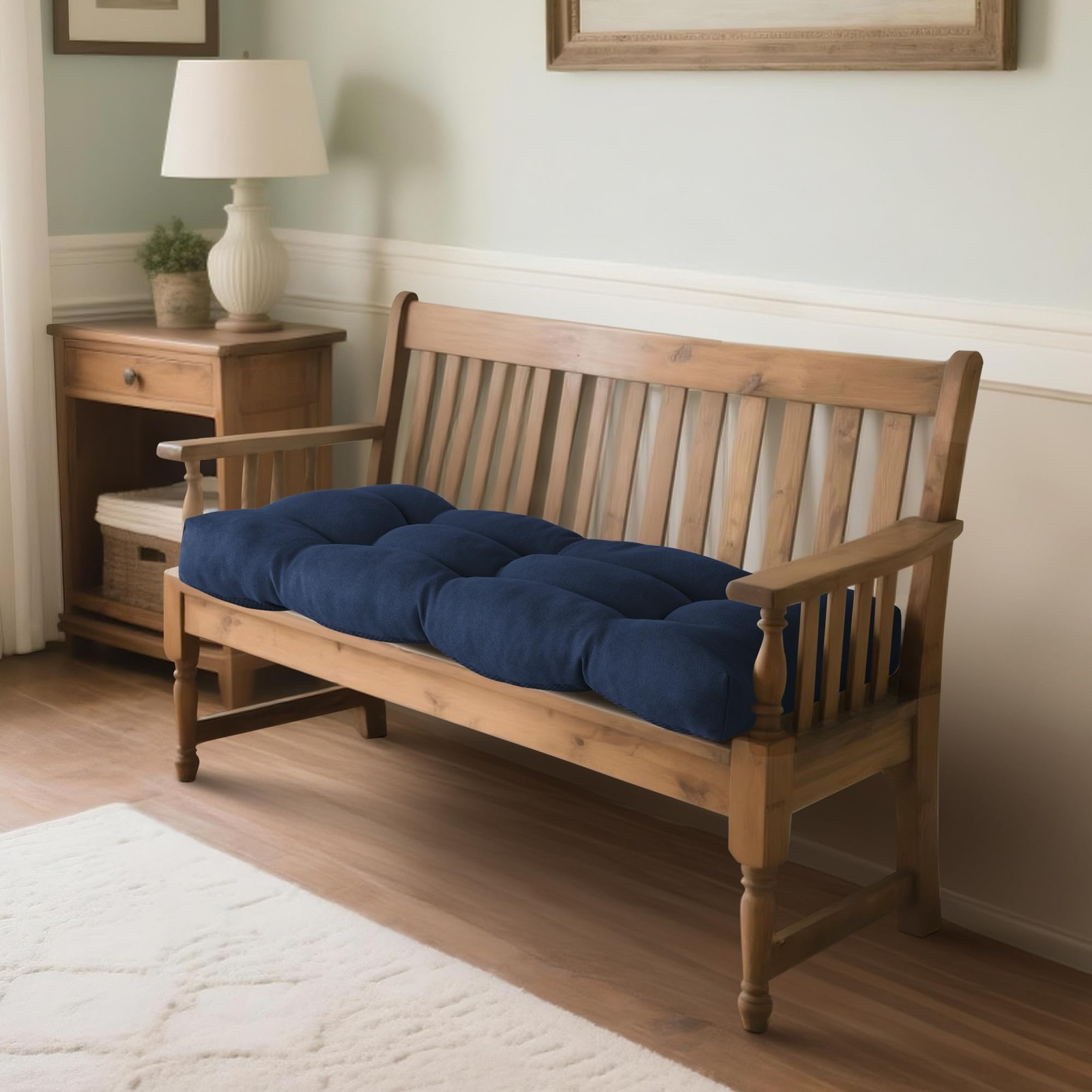 ELFJOY Tufted Bench Cushion Thicken Patio Furniture 34x16x3.5 Inch, Navy