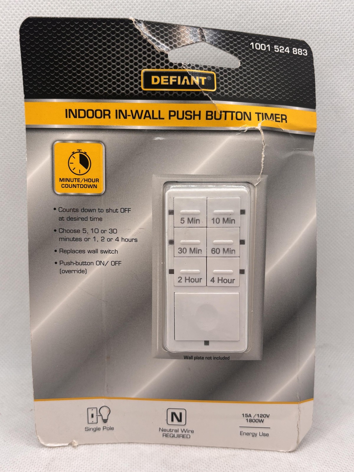 Defiant 15 Amp 4-Hour Countdown In-Wall Push Button Timer with Ground Terminal