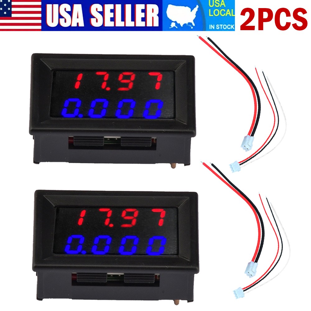 2pc DC 500V 10A Voltmeter Ammeter Blue Red LED Dual Digital Volt Amp Meter Gauge