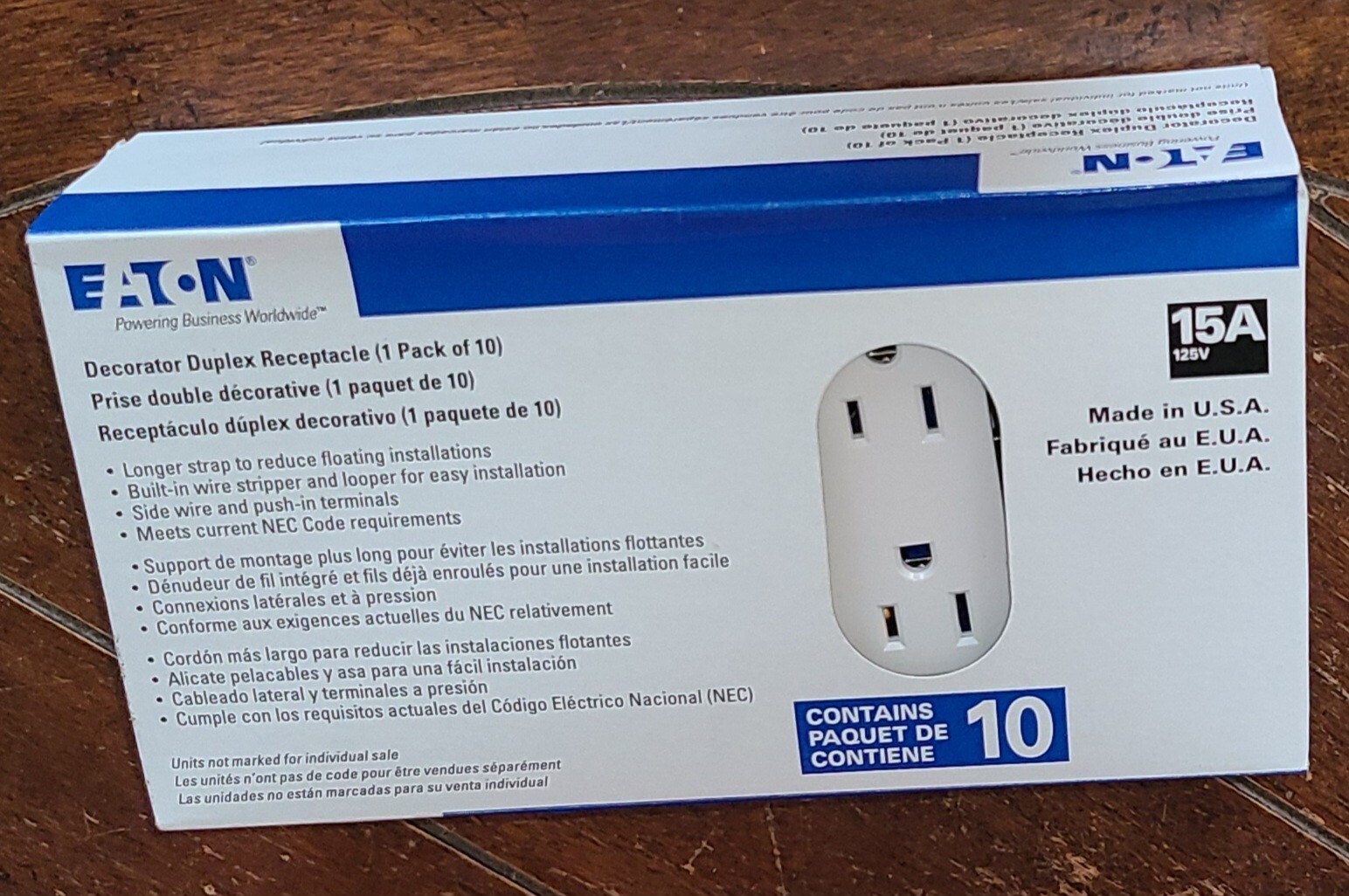 10 Pack EATON 15 AMP DECORATOR Duplex Receptacle -WHITE- #1107W-10-LW