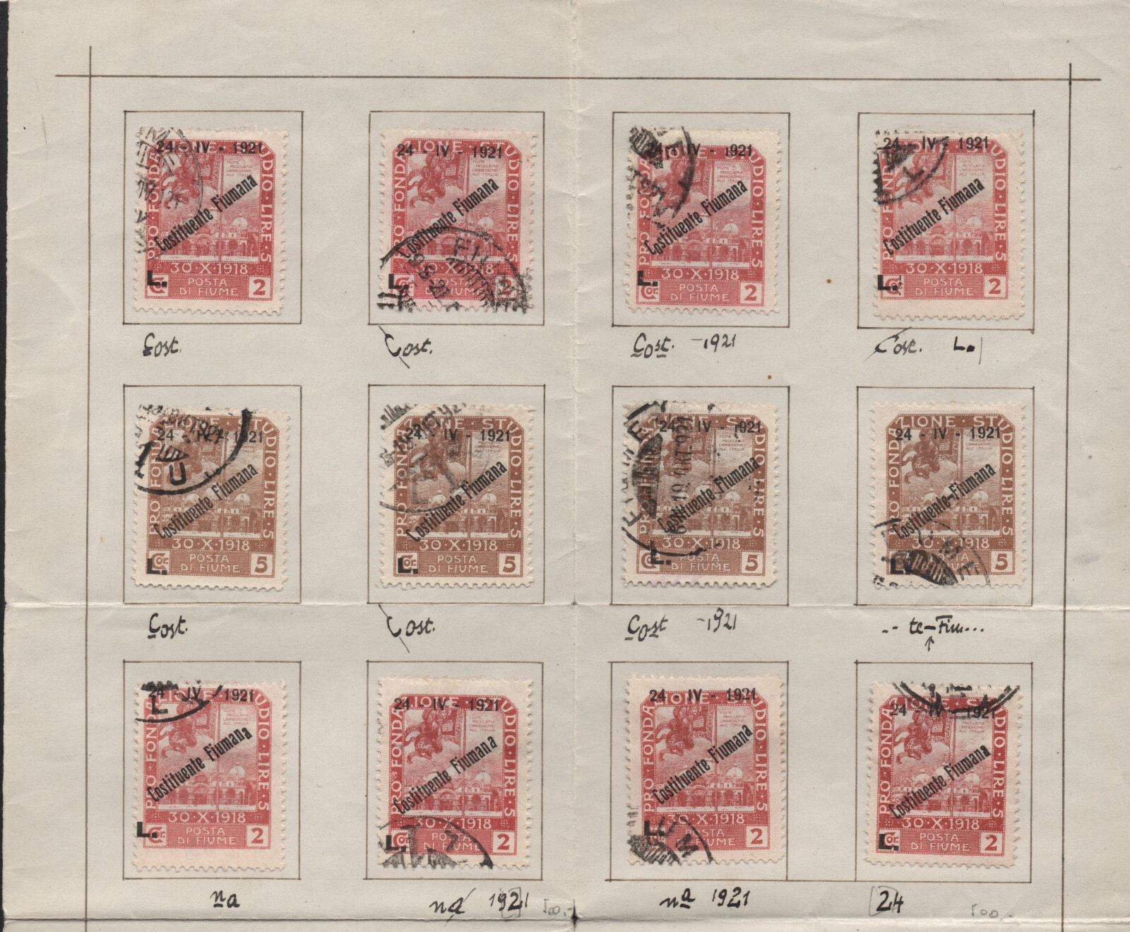 ✔️ FIUME UNIQUE HIGH VALUE STUDY EXPERTISE STAMPS VARIETY, ON FIVE LARGE SHEETS