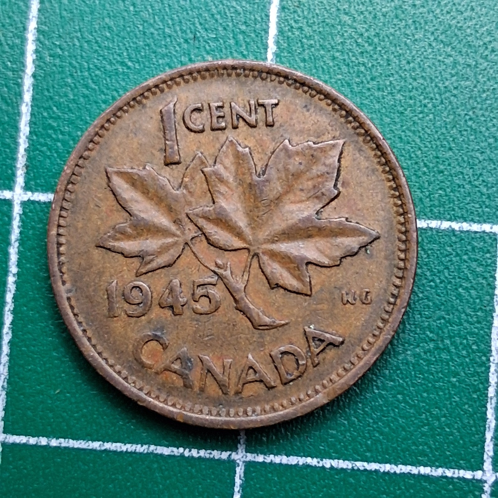 1945 Canada 1 Cent King George VI / Maple Leaf Bronze Coin
