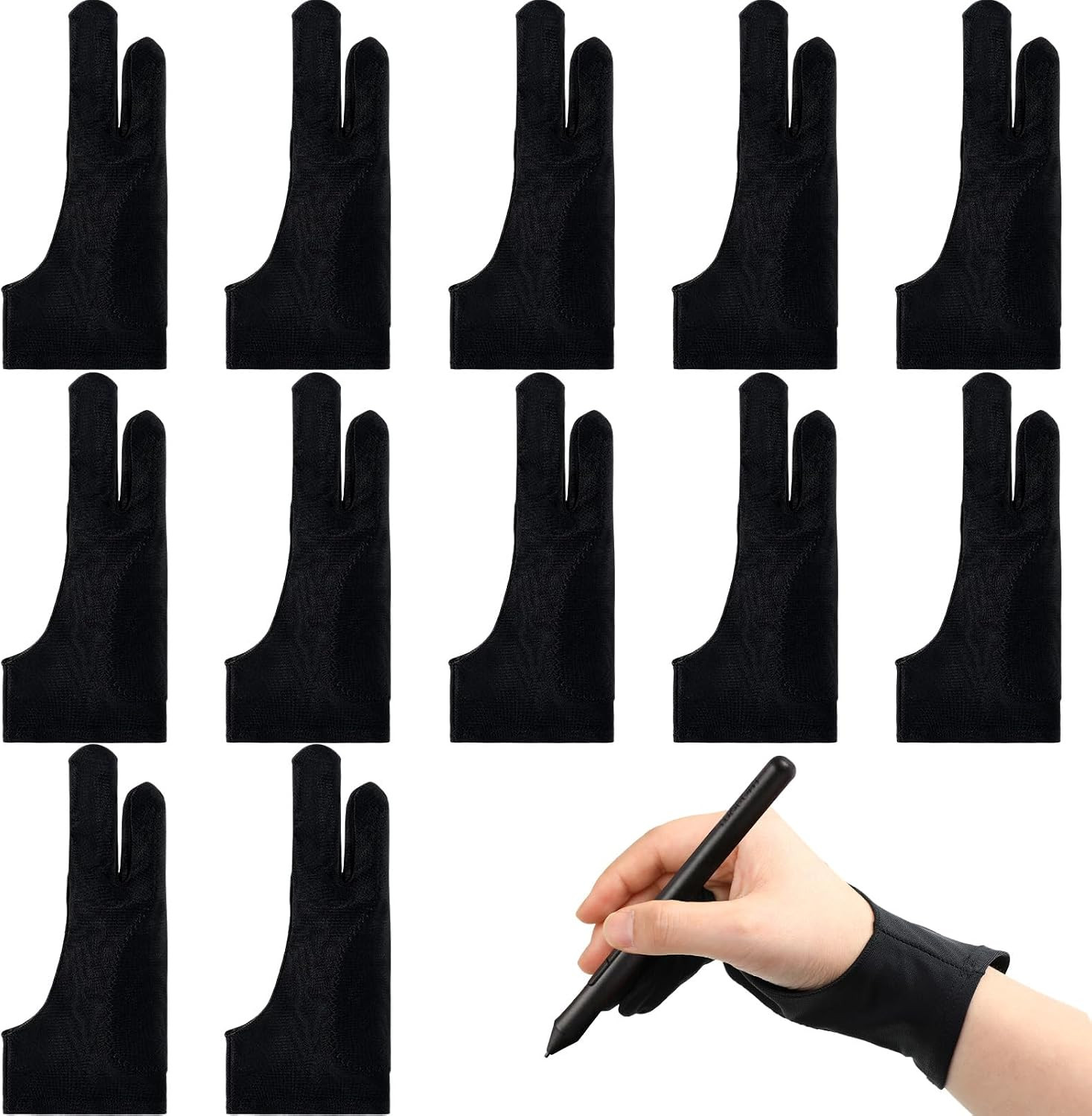 12 Pcs Drawing Glove Artist Glove for Drawing Tablet Two Fingers