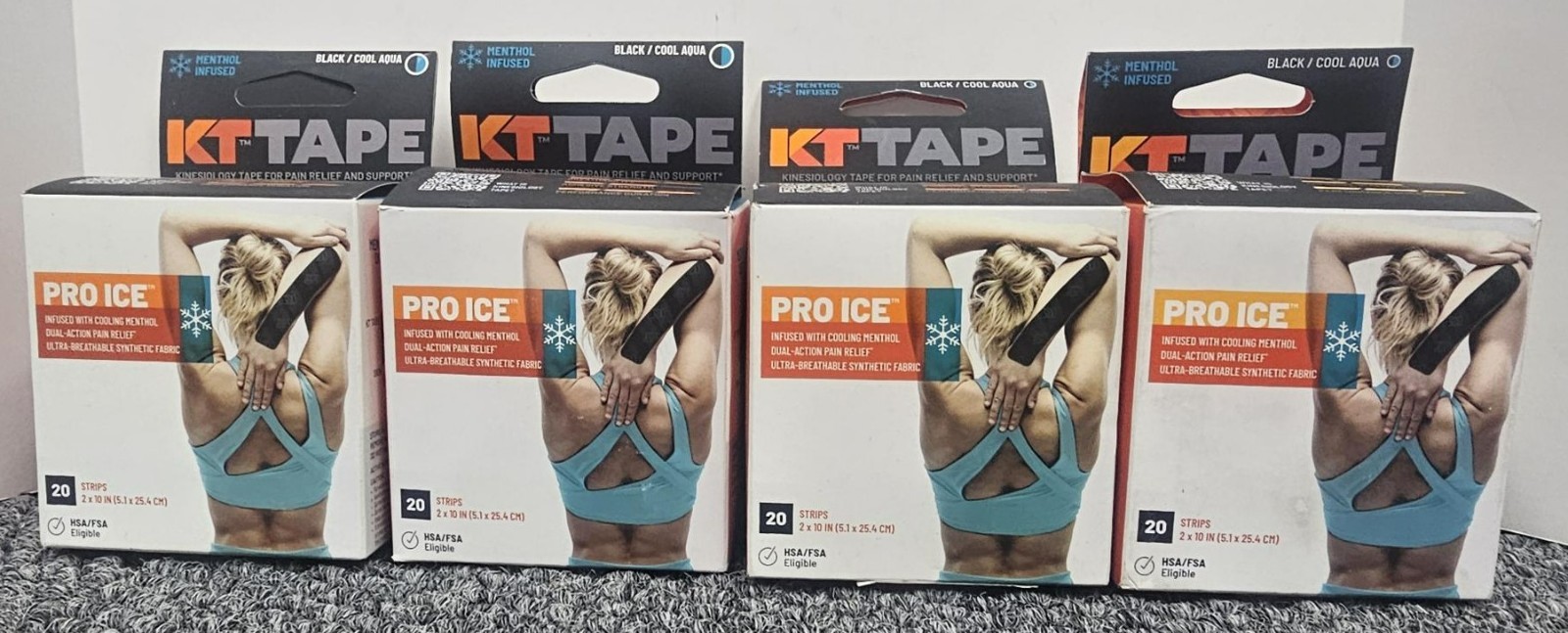 4 X KT Tape PRO ICE Kinesiology Tape - Menthol Infused, 20 Precut 10" Strips